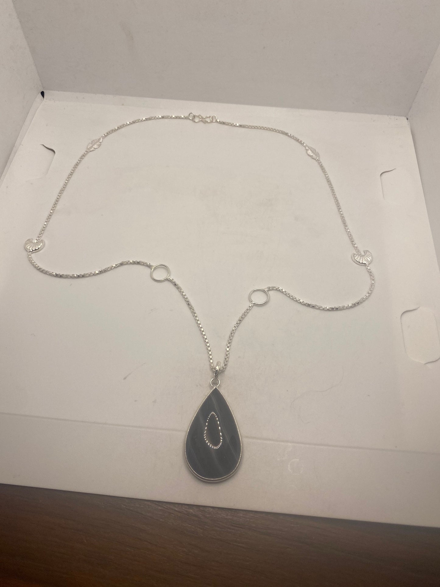 Vintage Black Agate Silver Bronze 23 inch Necklace Choker