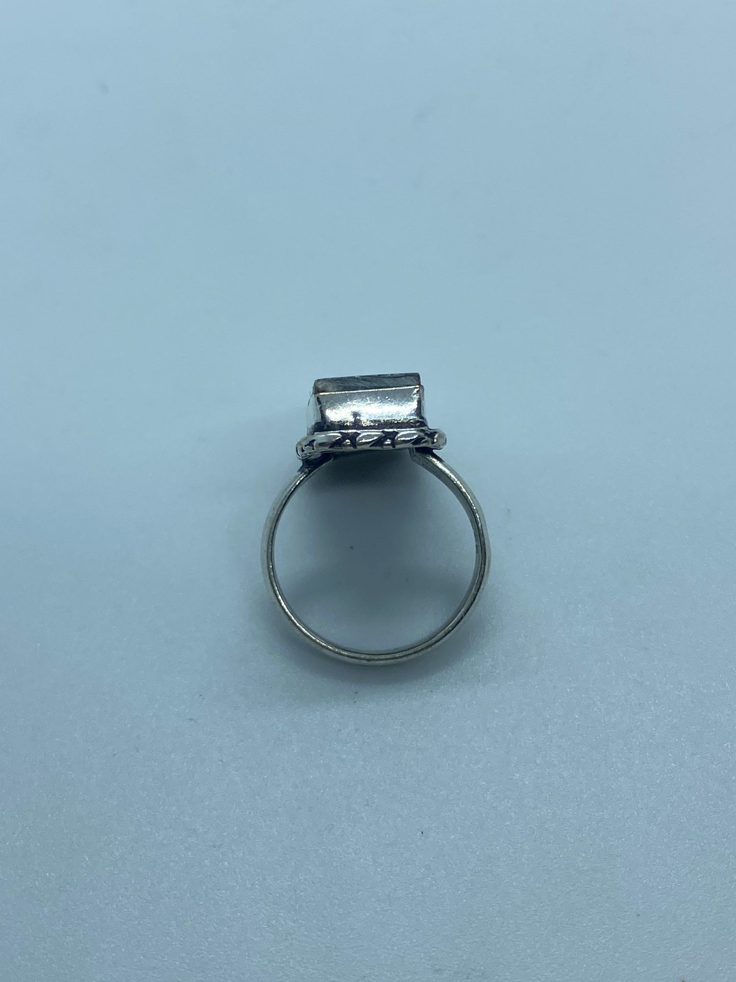 Antique Green Abalone White Bronze Silver Ring