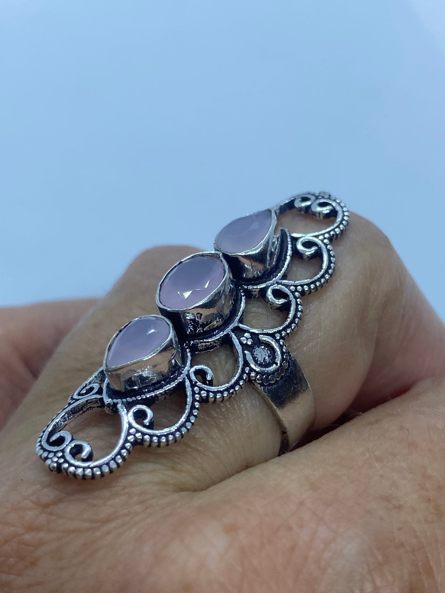 Vintage Genuine Rose Quartz Silver Ring