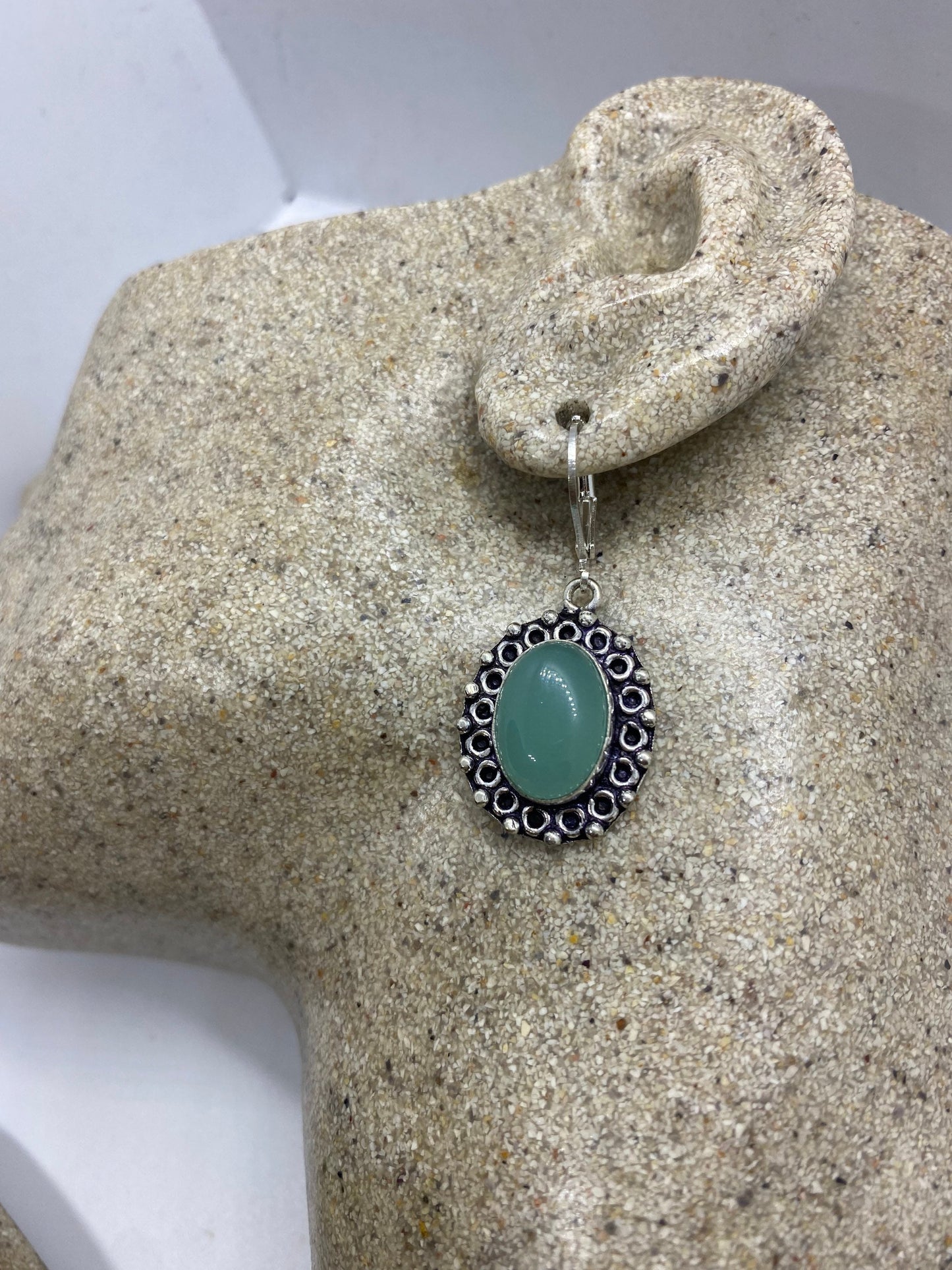 Vintage Fun Green Jade Gemstone Silver Earrings