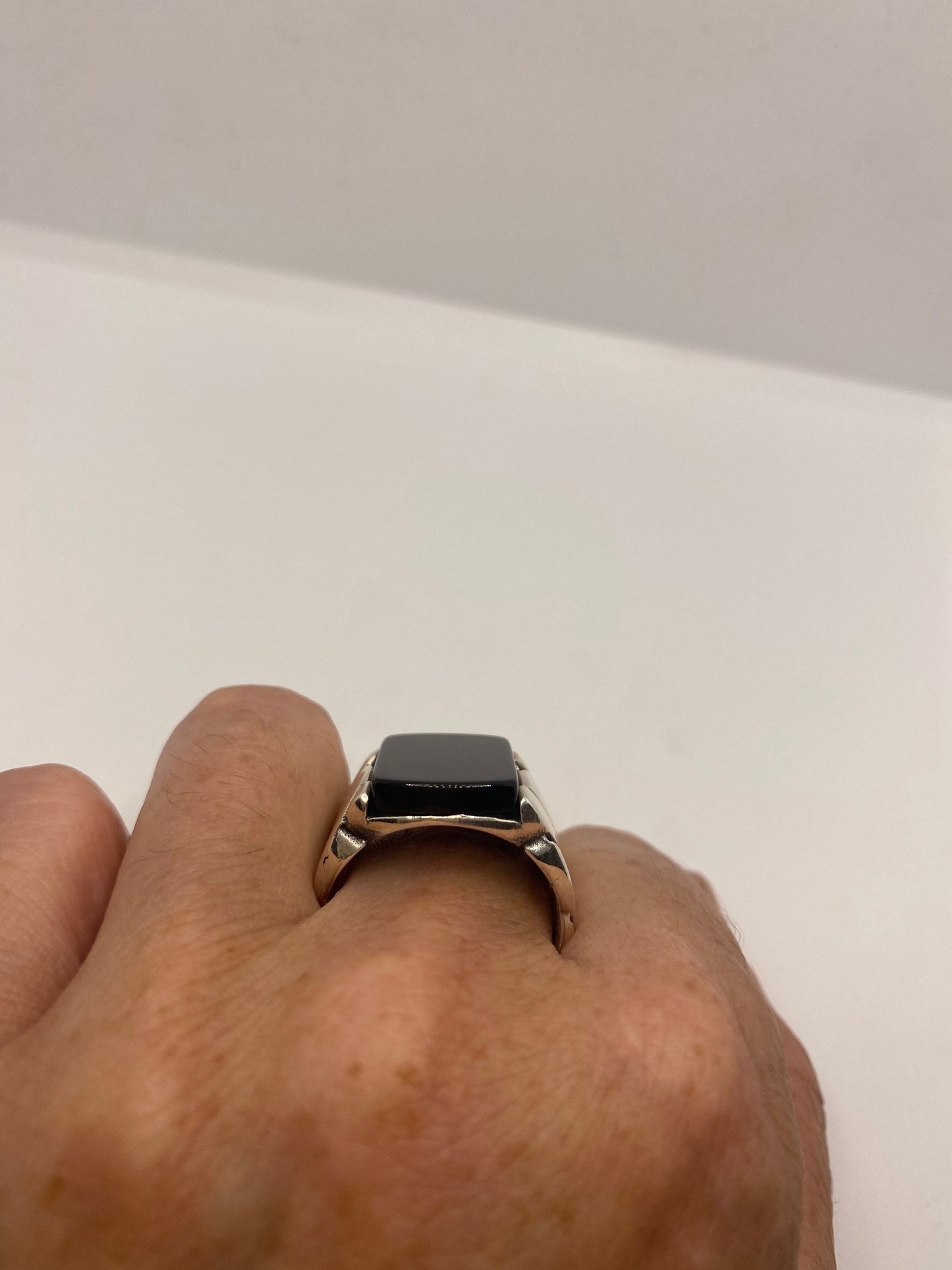 Vintage Gothic 925 Sterling Silver Genuine Black Onyx Mens Ring