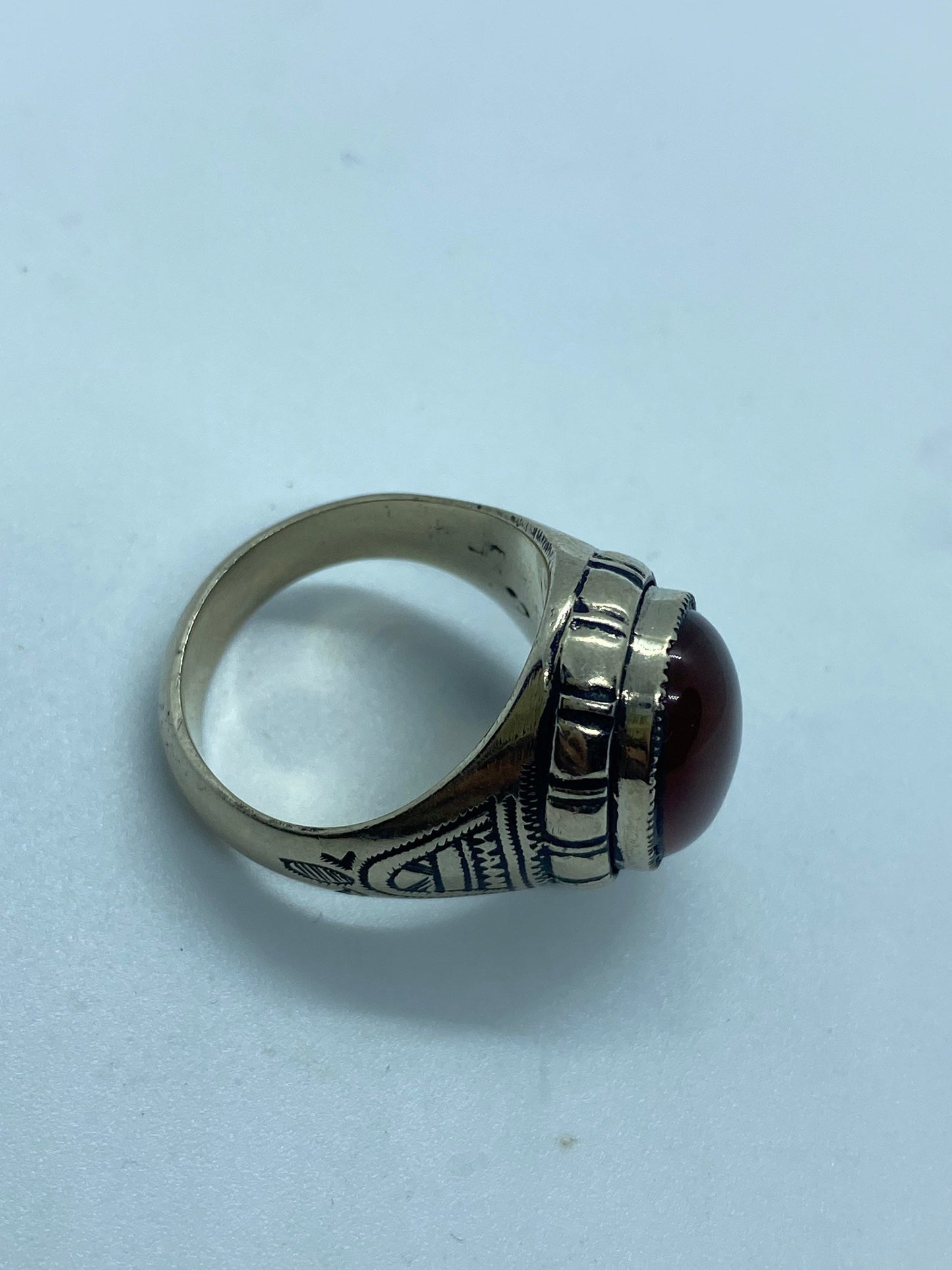 Vintage Ethiopian Carnelian Mens Ring in Silver Bronze Genuine Carnelian