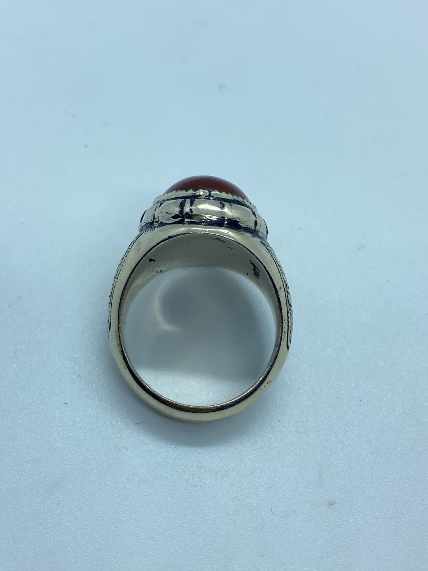 Vintage Ethiopian Carnelian Mens Ring in Silver Bronze Genuine Carnelian