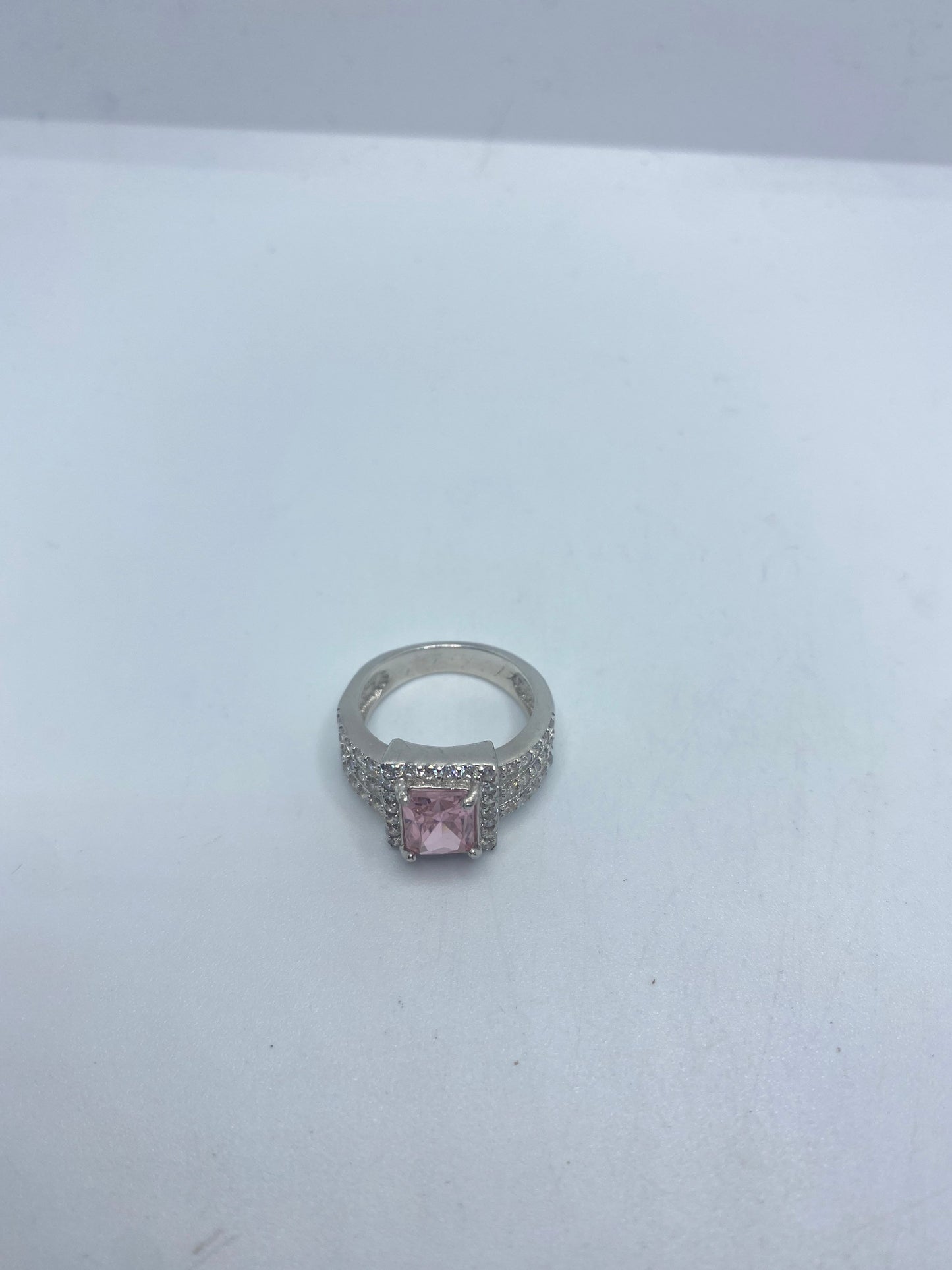 Vintage Pink Ice CZ White Sapphire Deco Ring 925 Sterling Silver