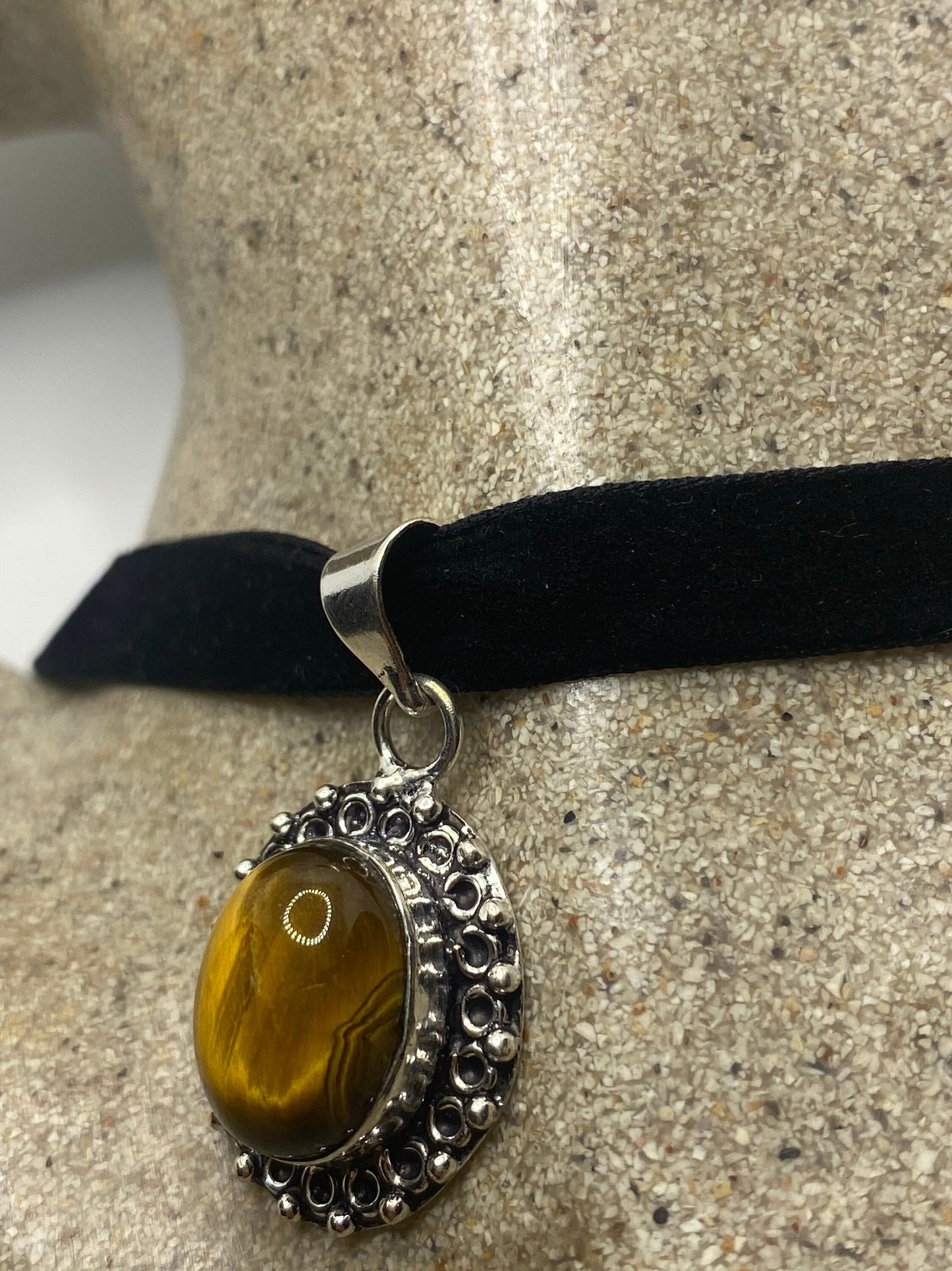 Vintage Handmade Silver tigers eye Pendant Necklace