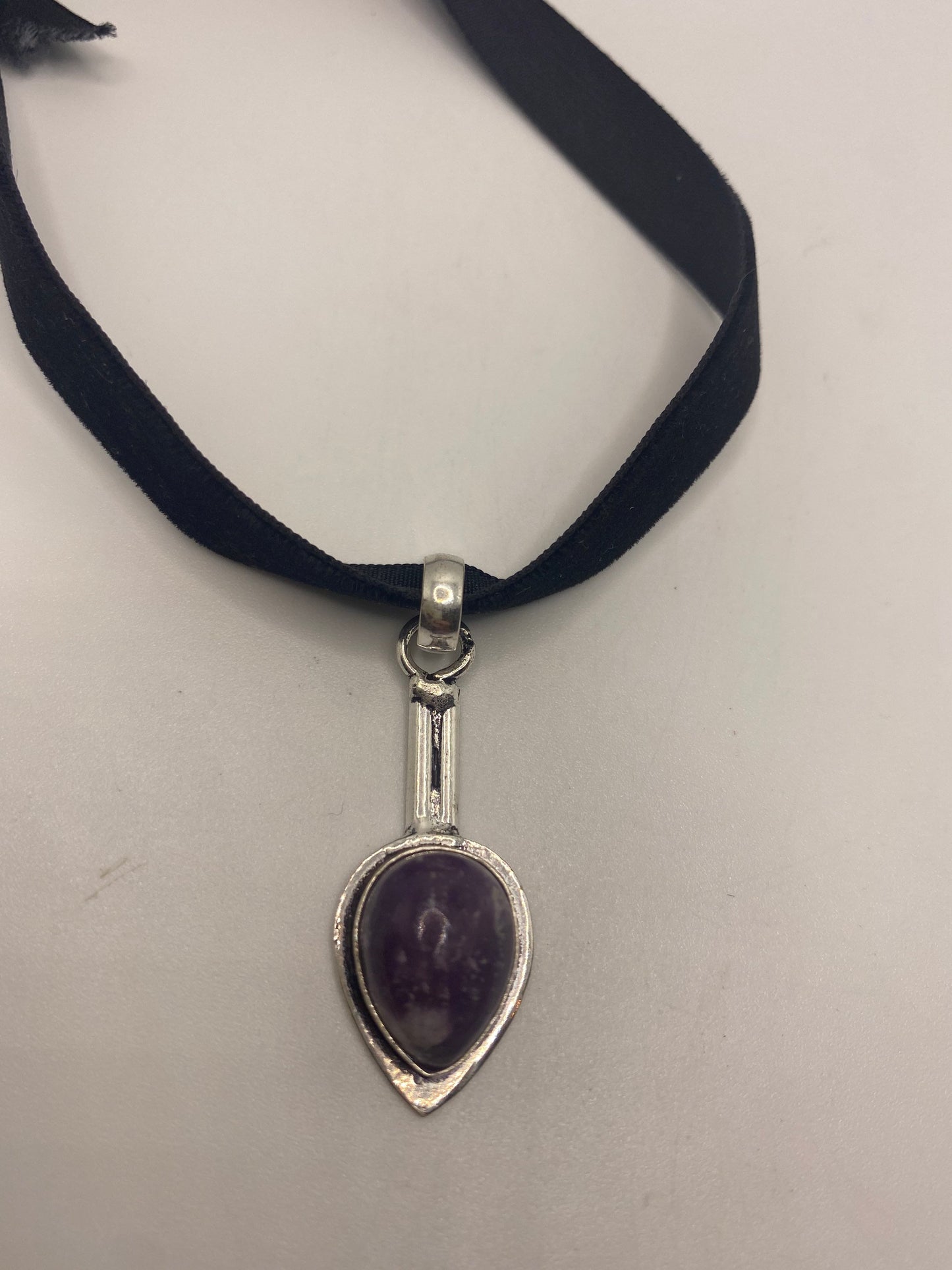Cabochon Cut Droplet Deep Purple Genuine Soujelite Necklace