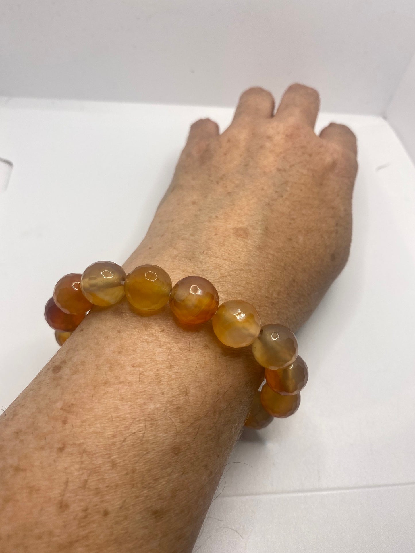 Vintage Faceted Carnelian Lucky Stretch Bracelet