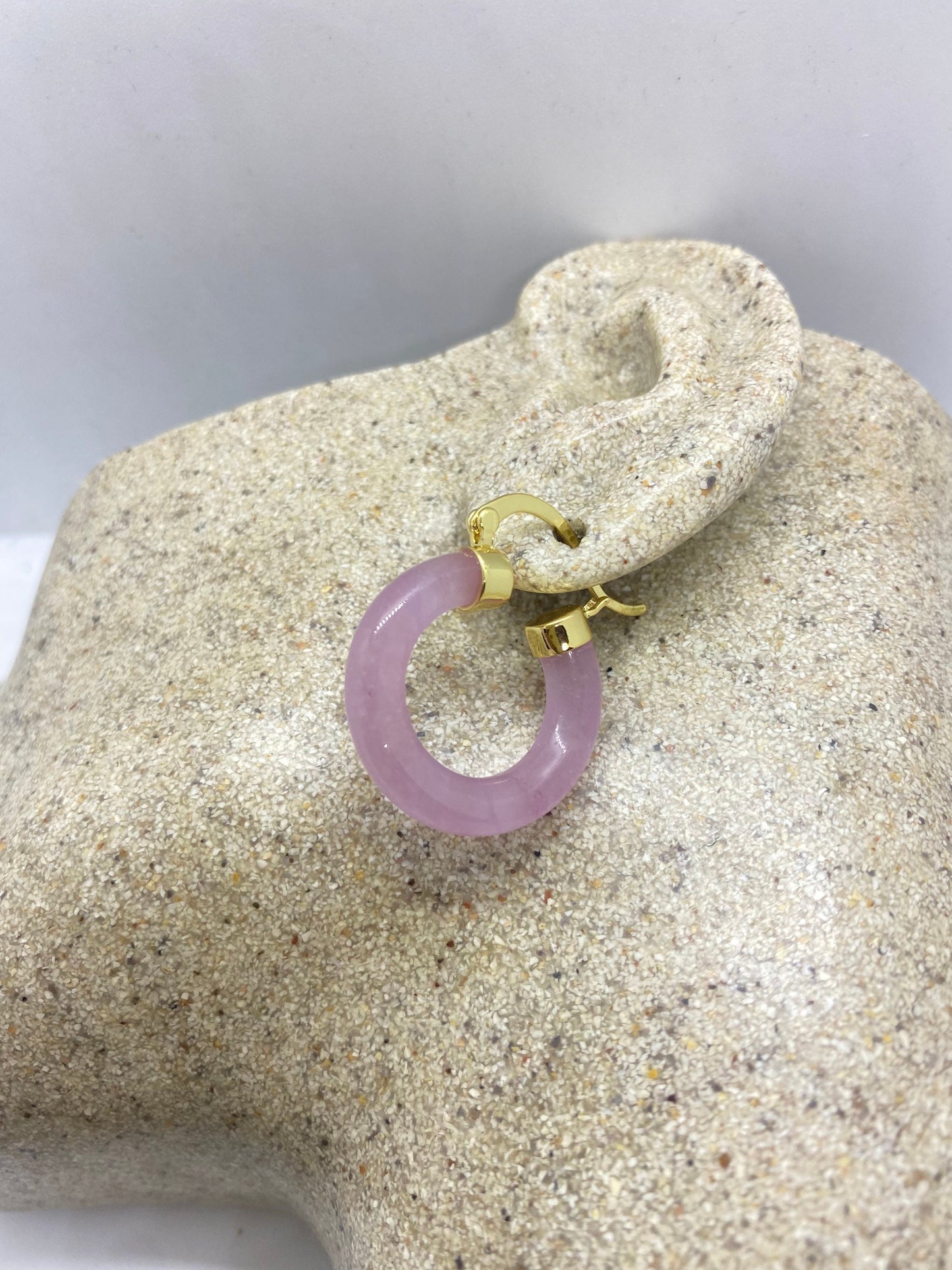 Vintage Genuine Rose Quartz Hoop Earrings