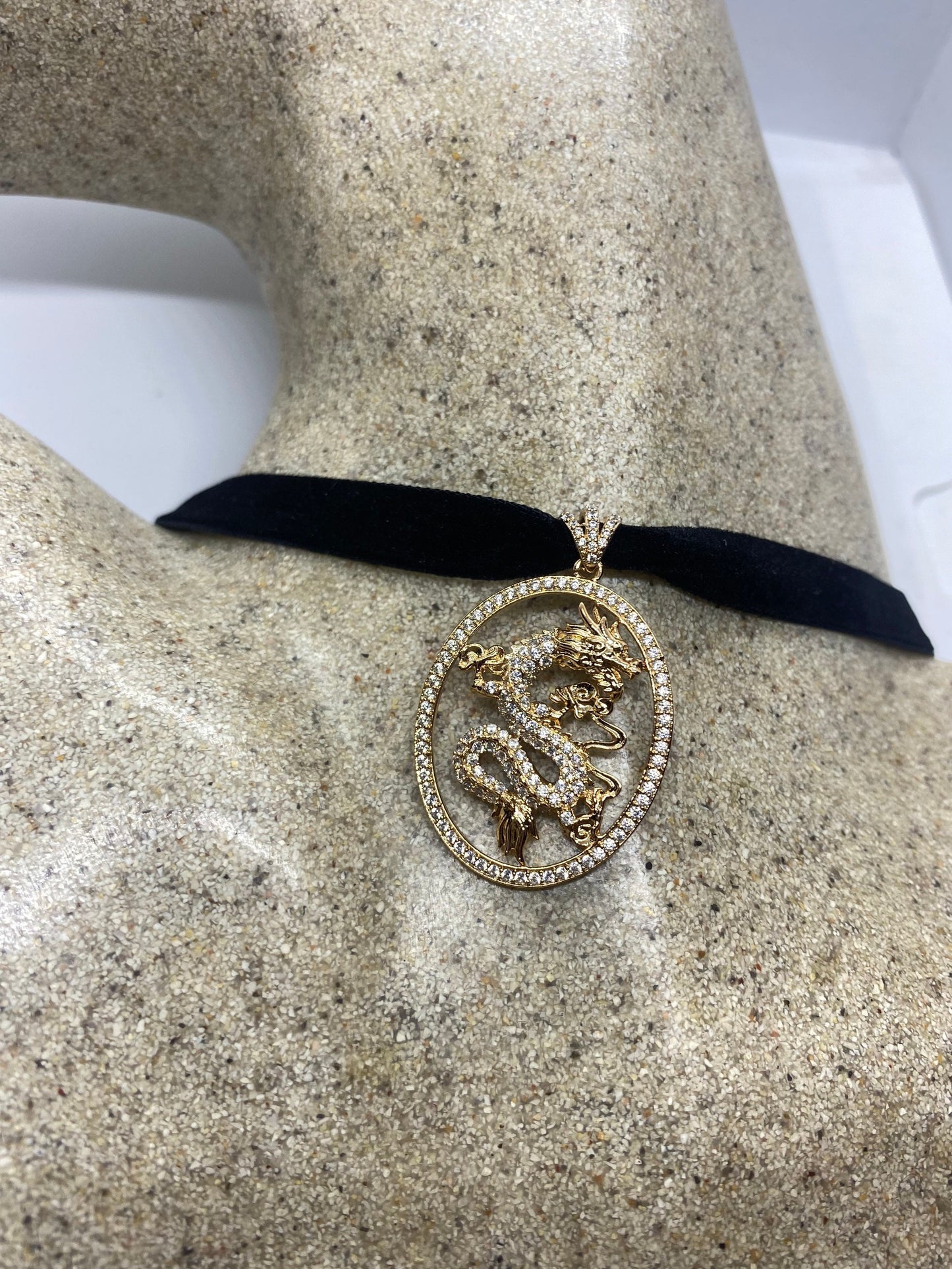 Vintage Handmade Golden Stainless Steel Gothic Celtic Dragon Pendant Necklace