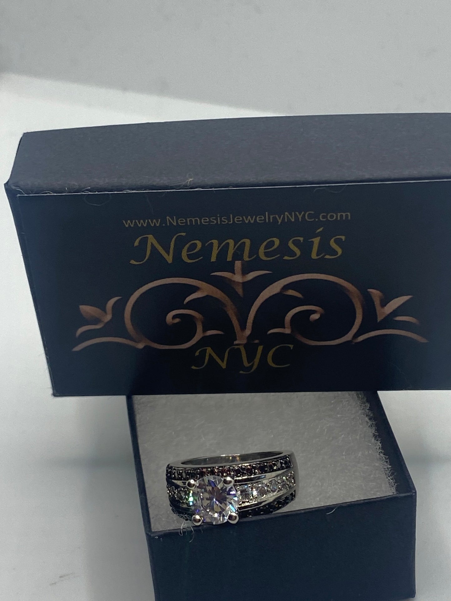 Vintage Cubic Zirconia Engagement Crystal Sterling Silver Ring