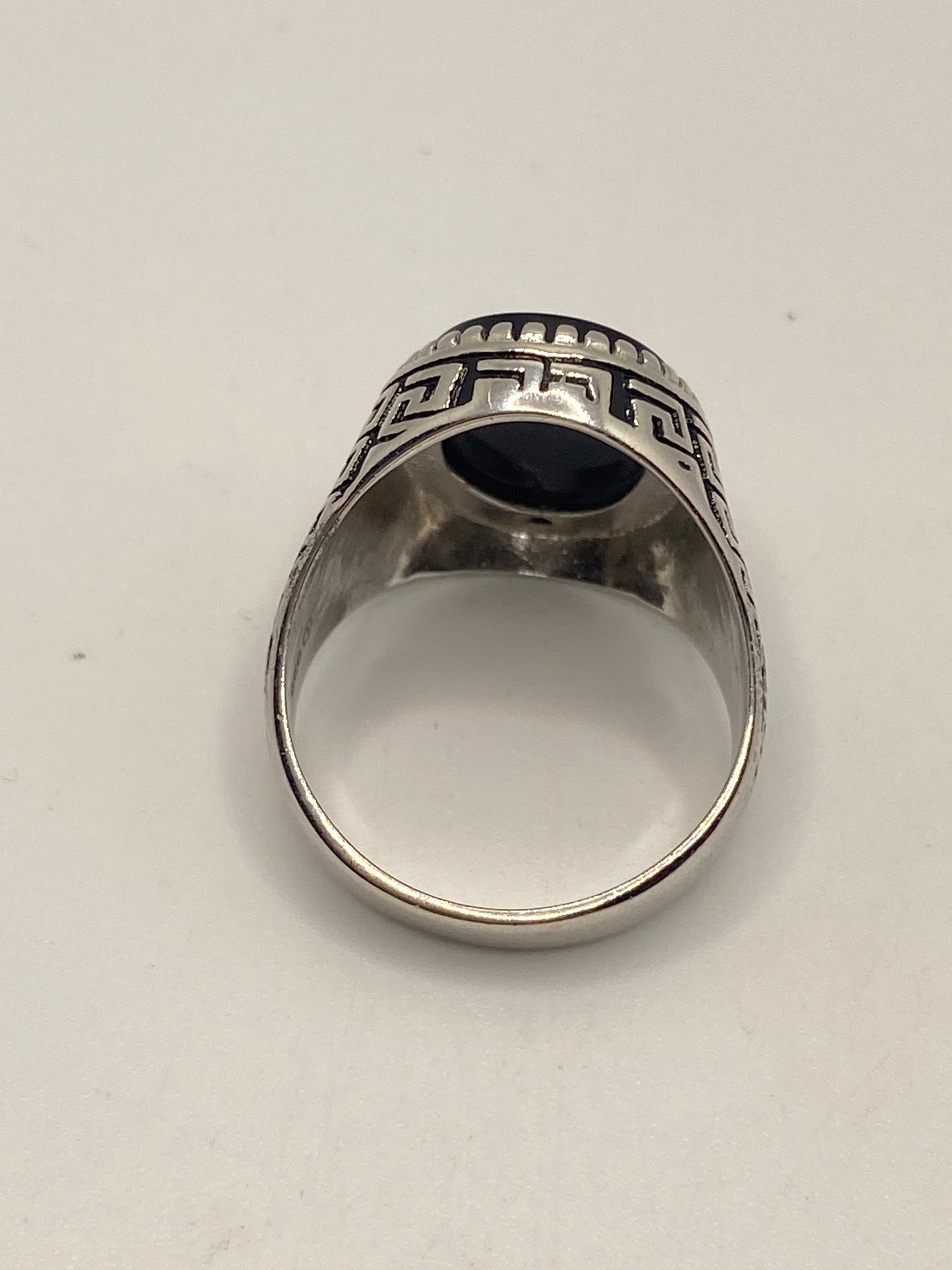 Vintage Black Onyx Mens Ring in 925 Sterling Silver