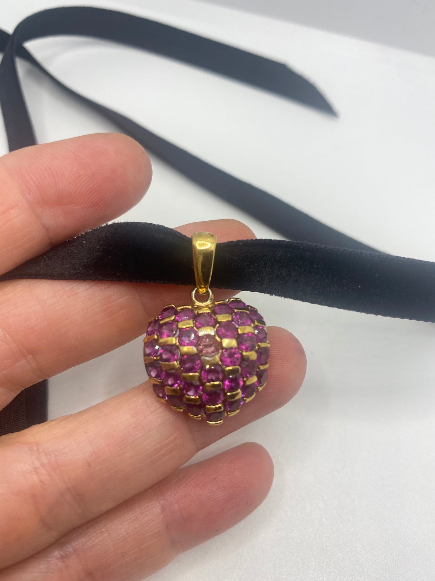 Vintage Golden 925 Sterling Silver Ruby Heart Choker Pendant