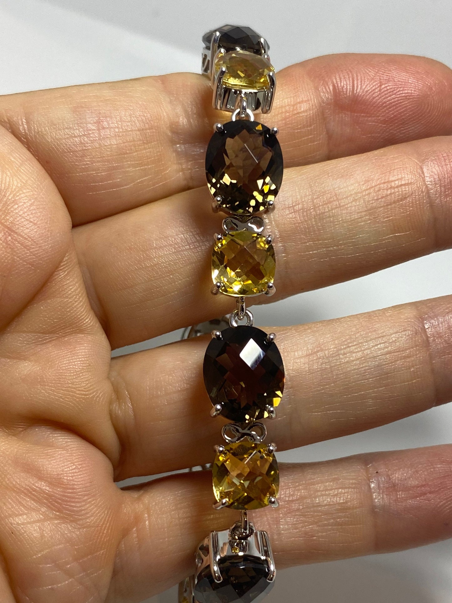 Vintage Smoky Topaz Citrine 925 Sterling Silver Bracelet