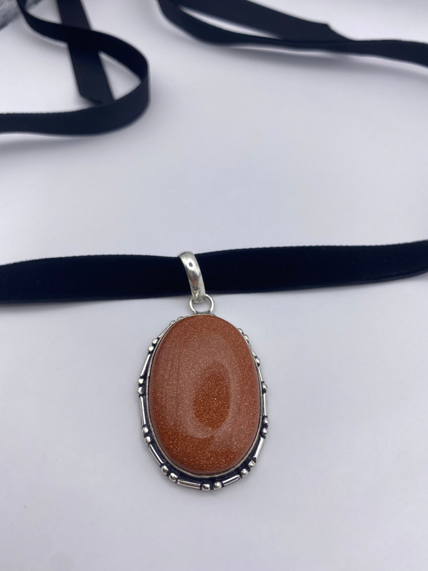 Vintage Golden Sandstone Choker Goldstone Silver Necklace