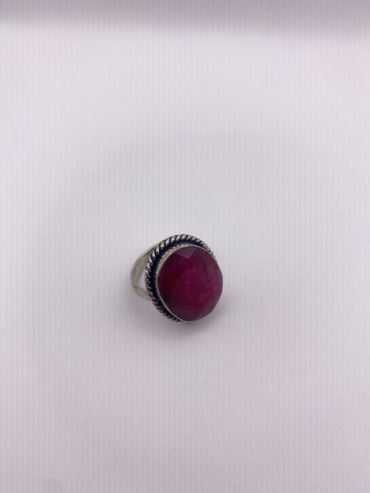 Vintage Raw Pink Ruby Deco Silver Cocktail Ring
