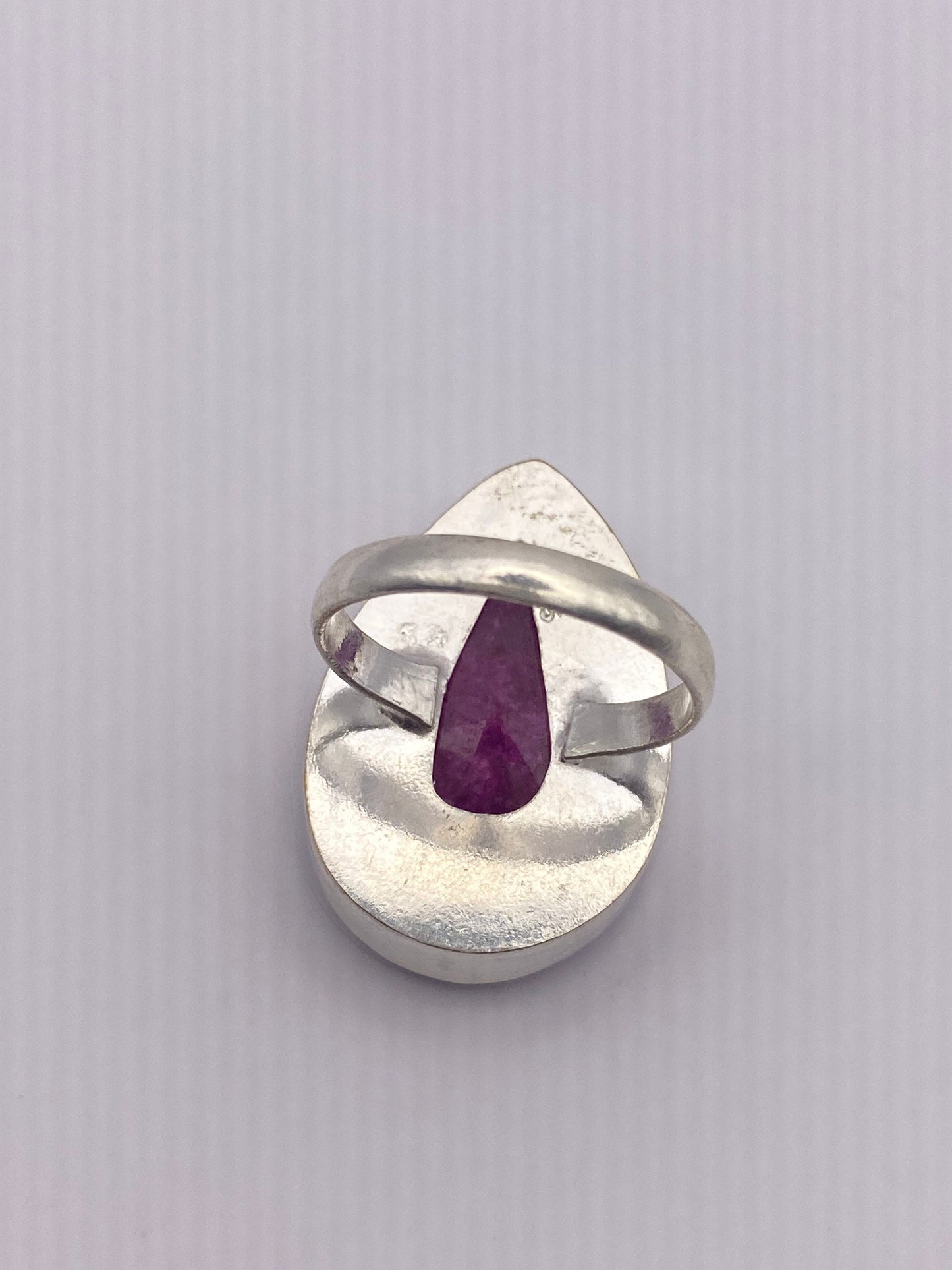 Vintage Raw Pink Ruby Deco Silver Cocktail Ring