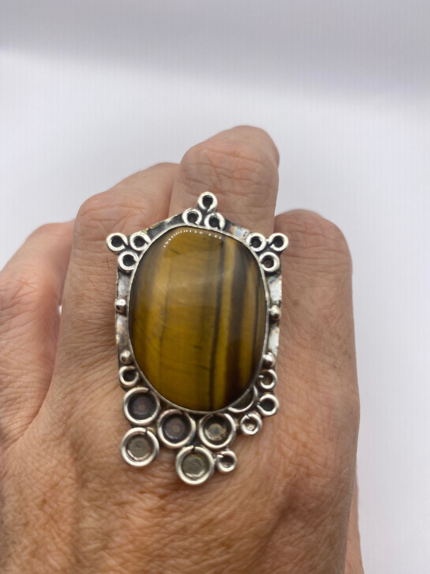 Vintage Tigers Eye Stone Silver Ring