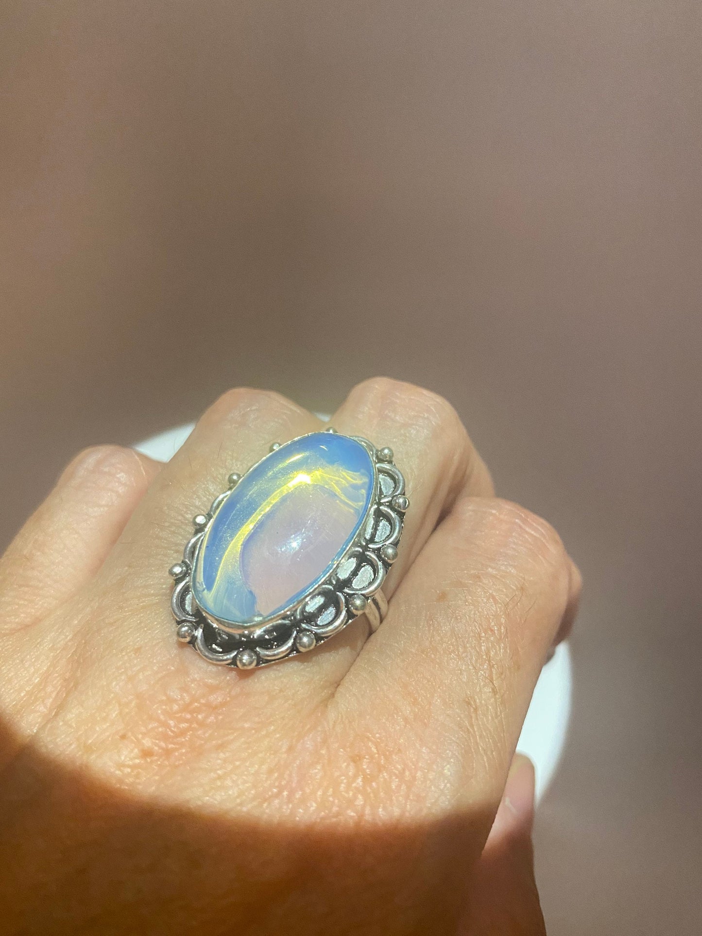Vintage Blue White Opal Art Glass Ring Statement