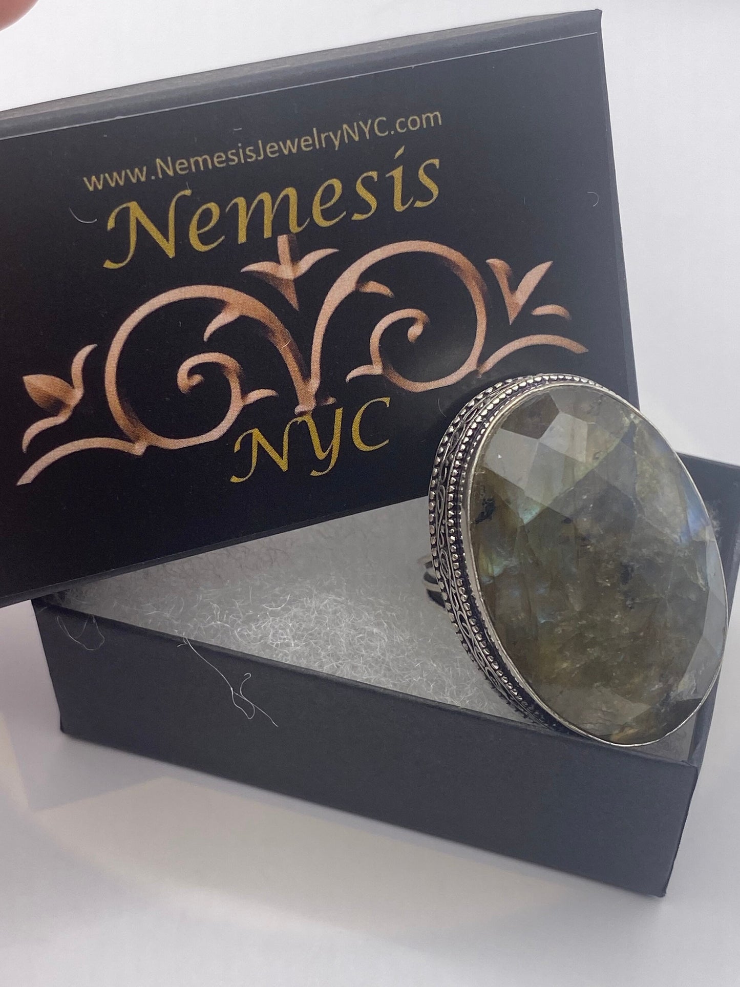 Vintage Blue Green Labradorite Moonstone Silver Cocktail Ring