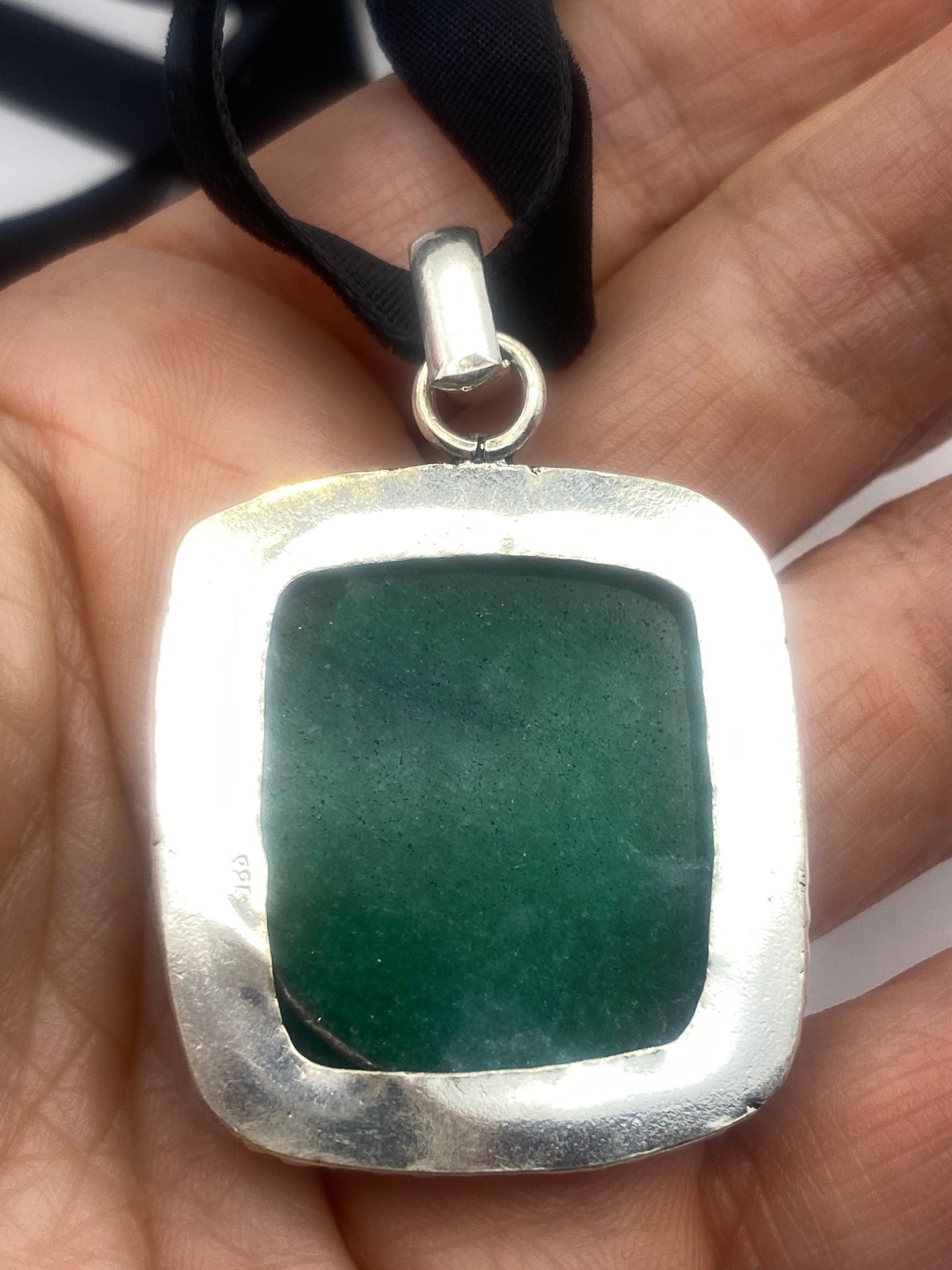 Vintage Green Raw Emerald Crystal Black Velvet Choker Pendant