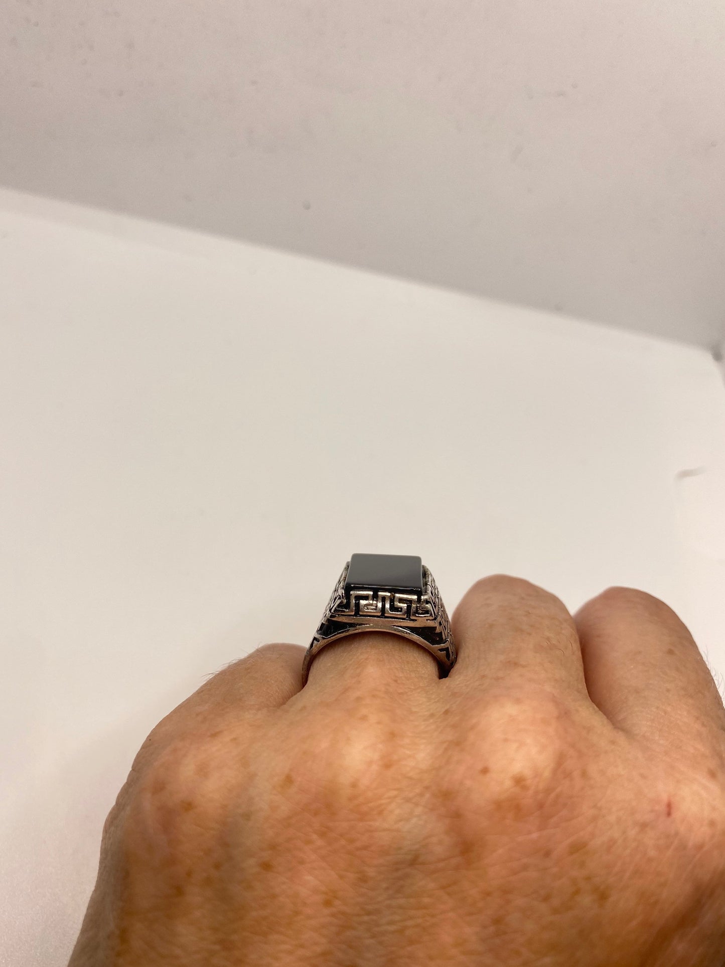 Vintage Black Onyx Mens Ring in 925 Sterling Silver