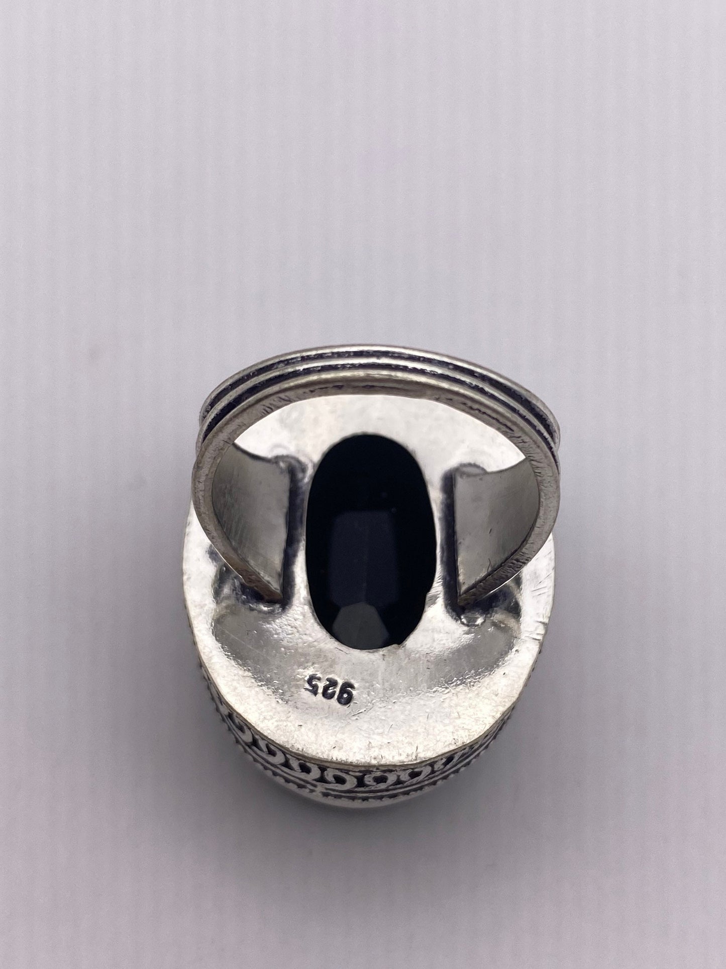 Vintage Black Onyx Silver Cocktail Ring Size 7.5