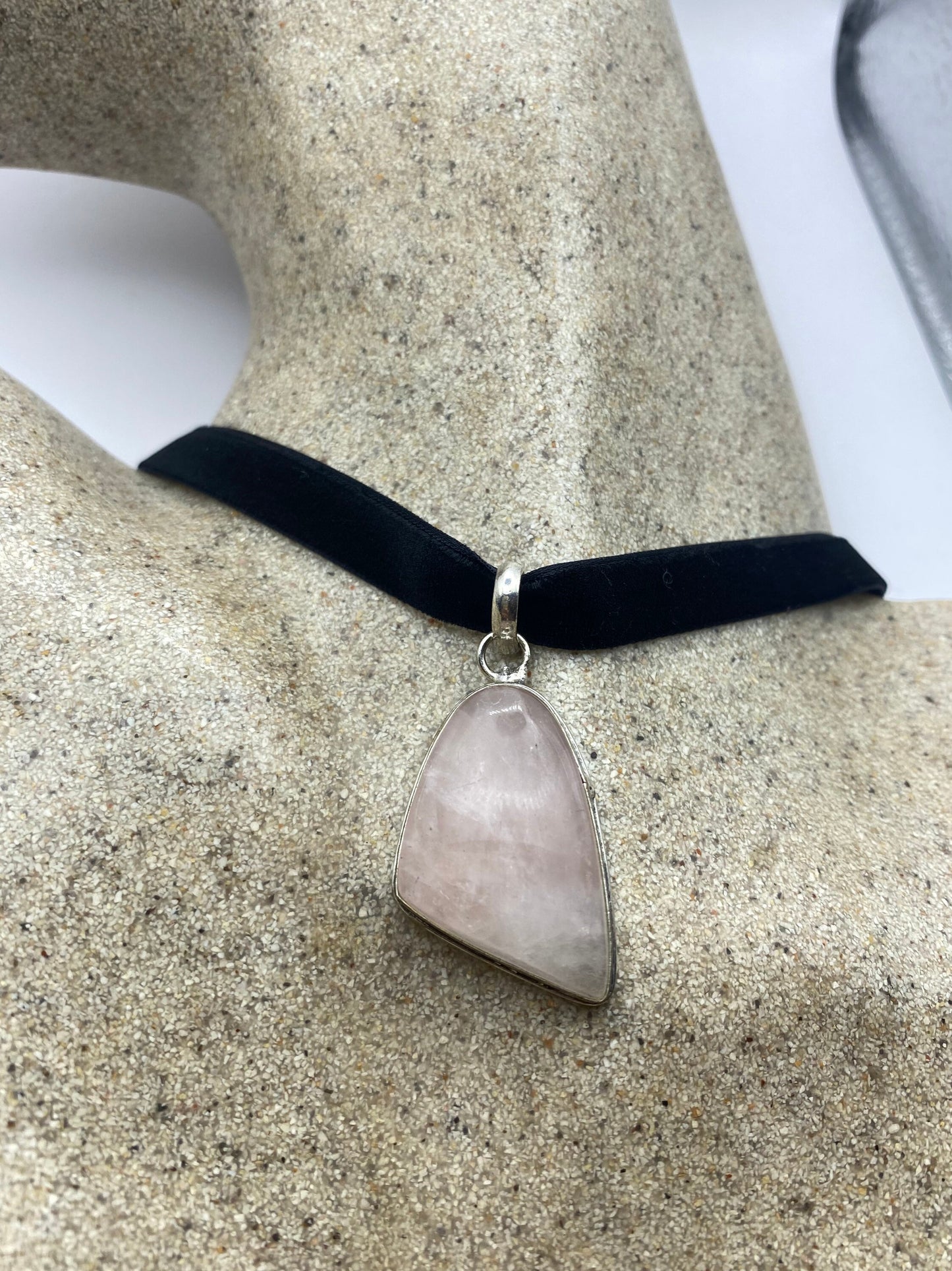 Vintage Rose Quartz Choker Pendant