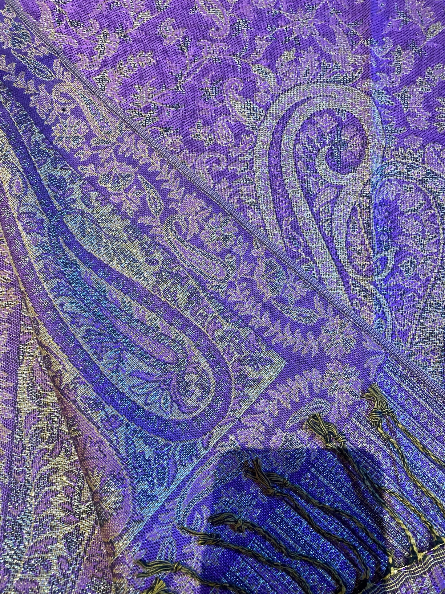 Vintage Purple Gold Paisley Brocade Pashmina Scarf Wrap Shawl
