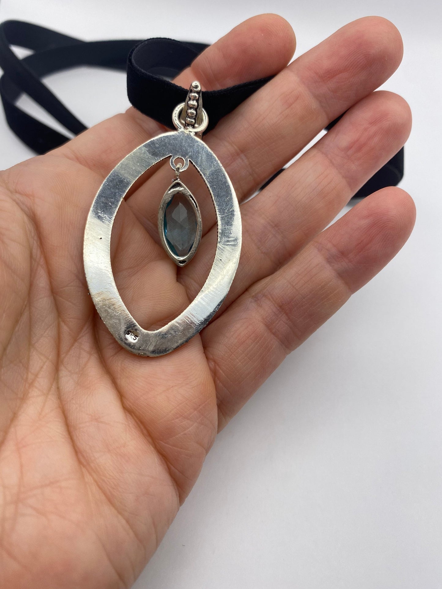 Vintage Blue Topaz Choker Silver Finished Necklace