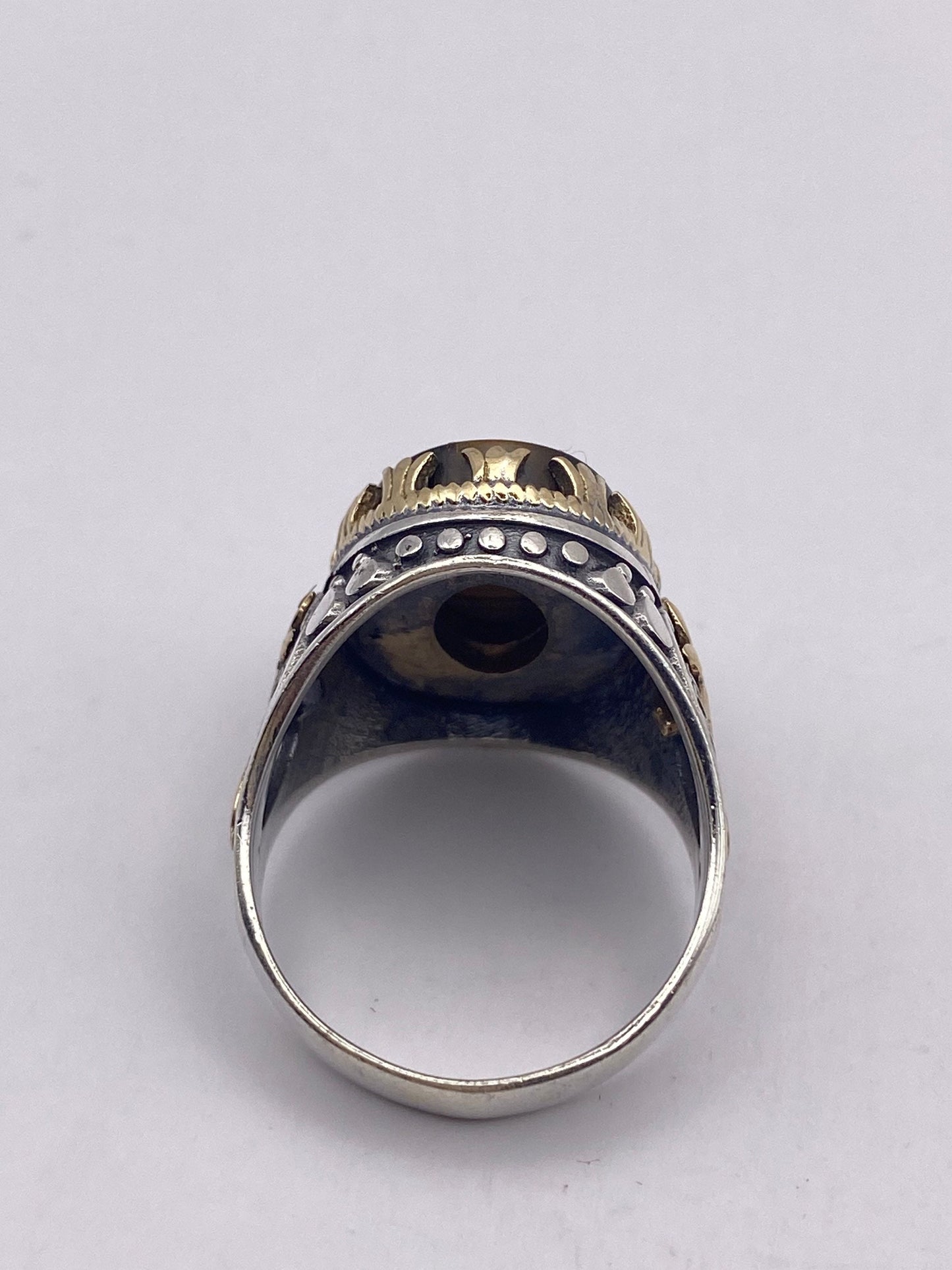 Vintage Tigers Eye Mens Ring in 925 Sterling Silver Persian Genuine