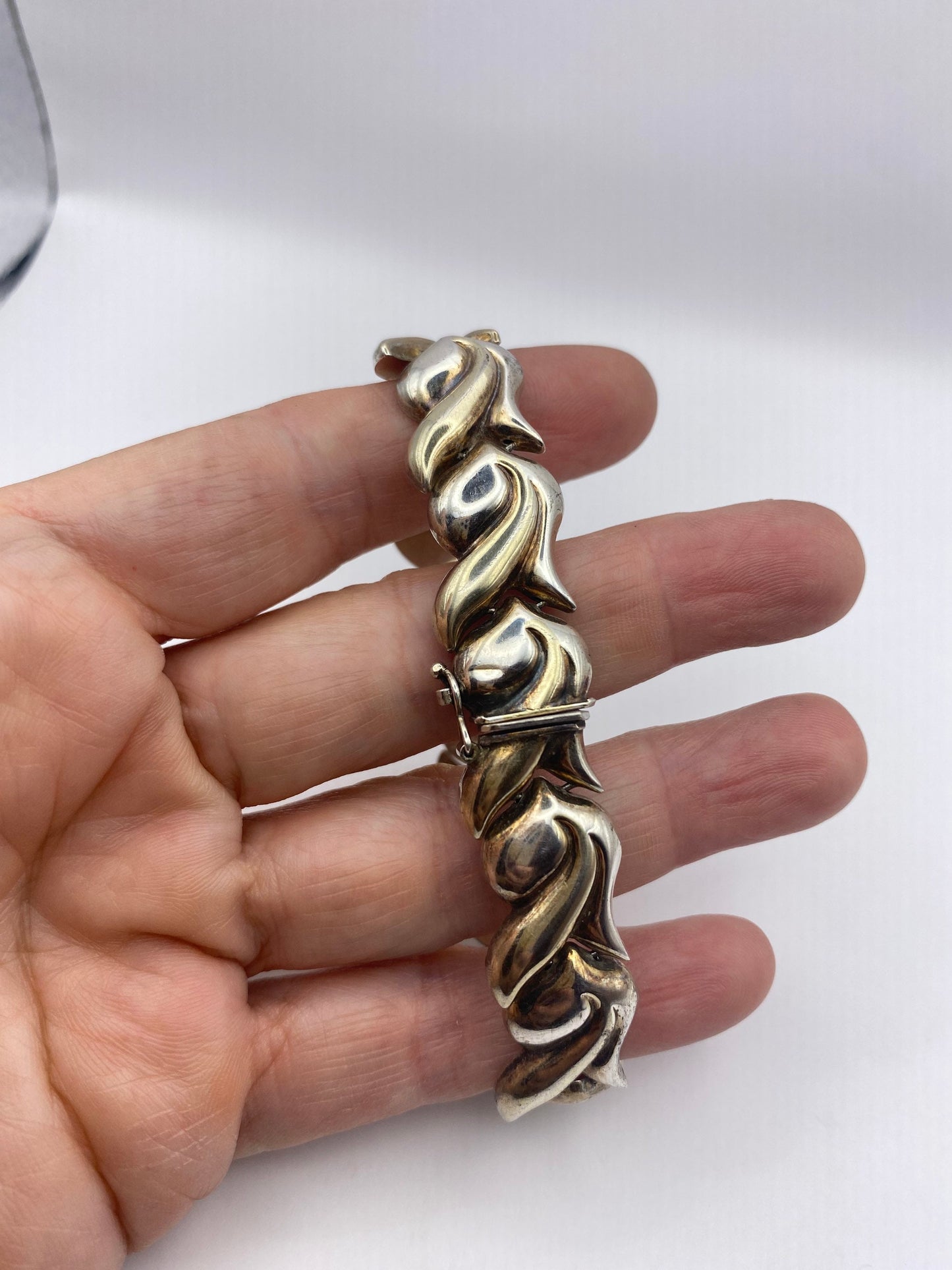 Vintage 925 Sterling Silver Filigree Flower Bracelet