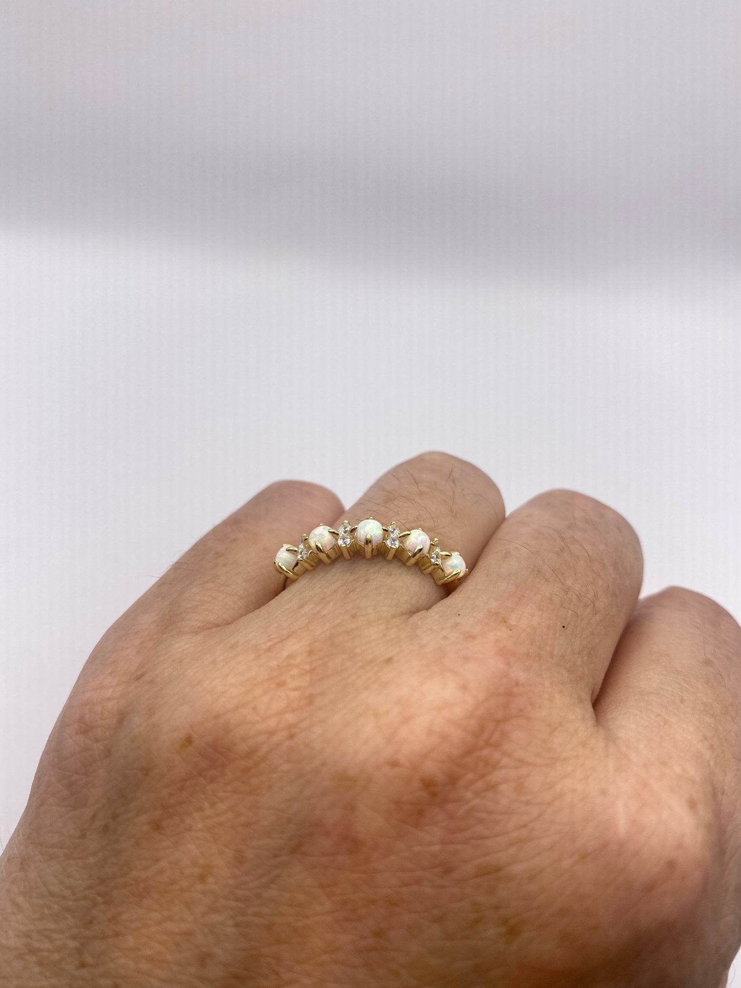 Vintage Ethiopian Fire Opal Band Gold 925 Sterling Silver Ring