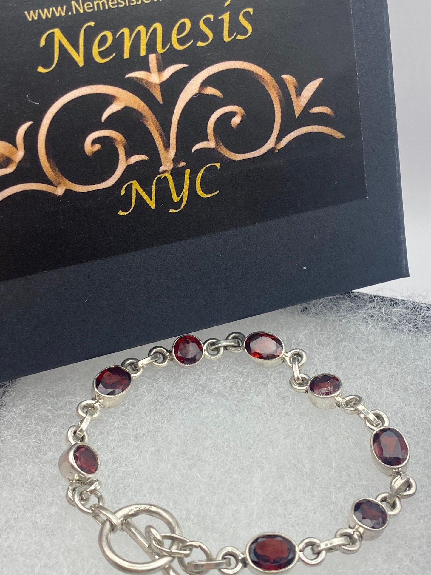 Vintage Bohemian Red Garnet Bracelet 925 Sterling Silver Toggle