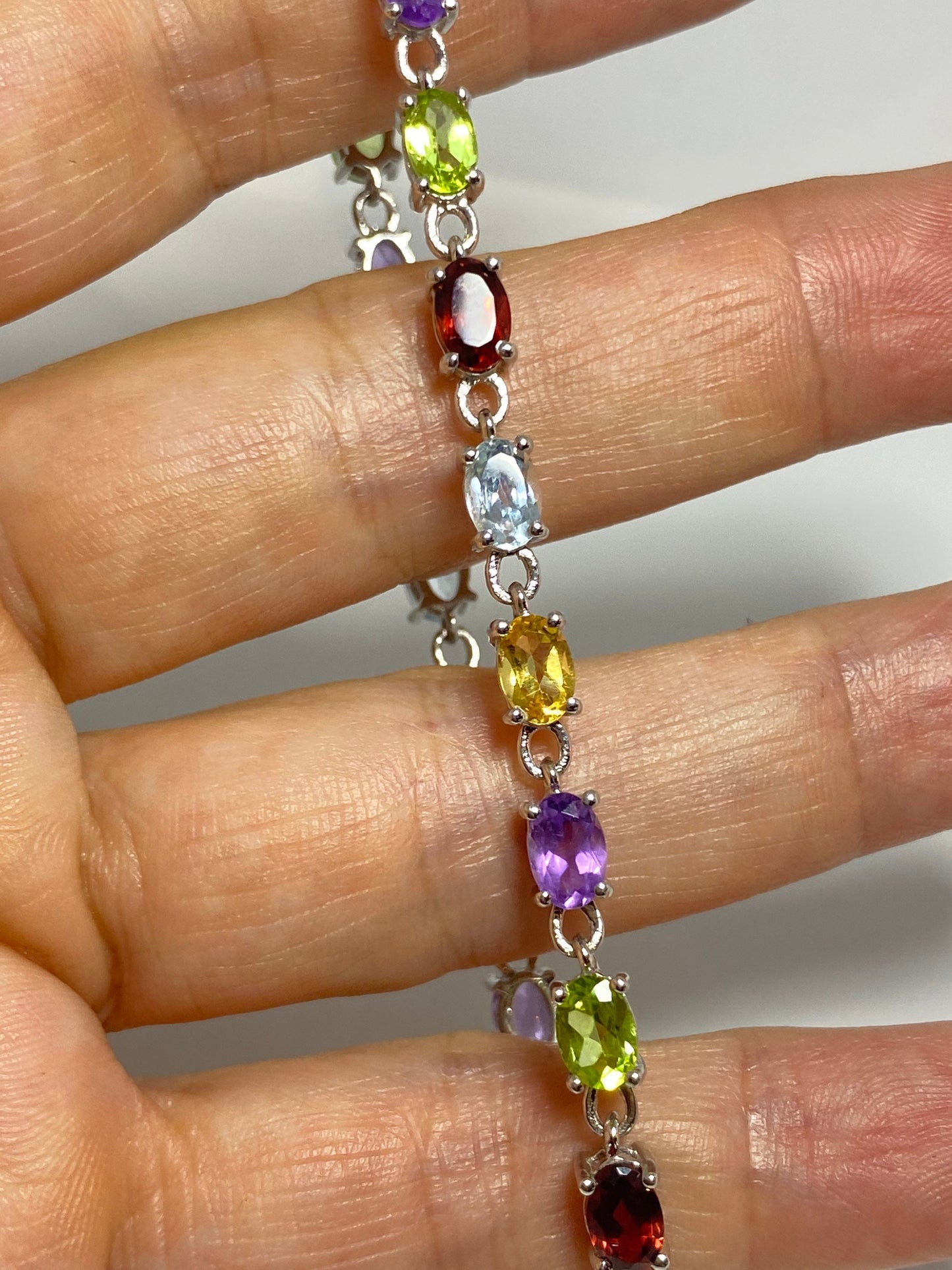 Vintage Mixed Gemstone 925 Sterling Silver Tennis Bracelet