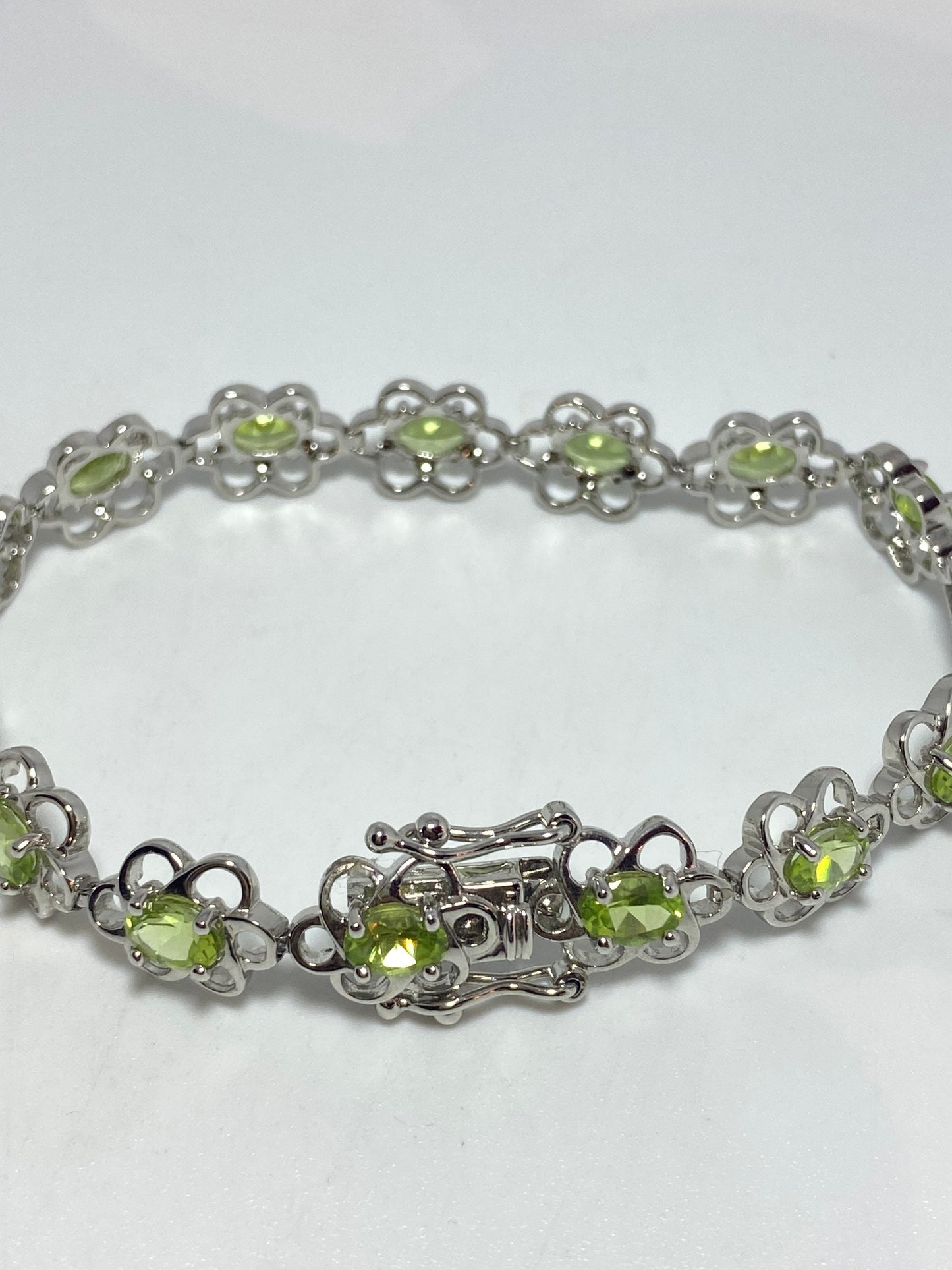Vintage Green Peridot 925 Sterling Silver Tennis Bracelet