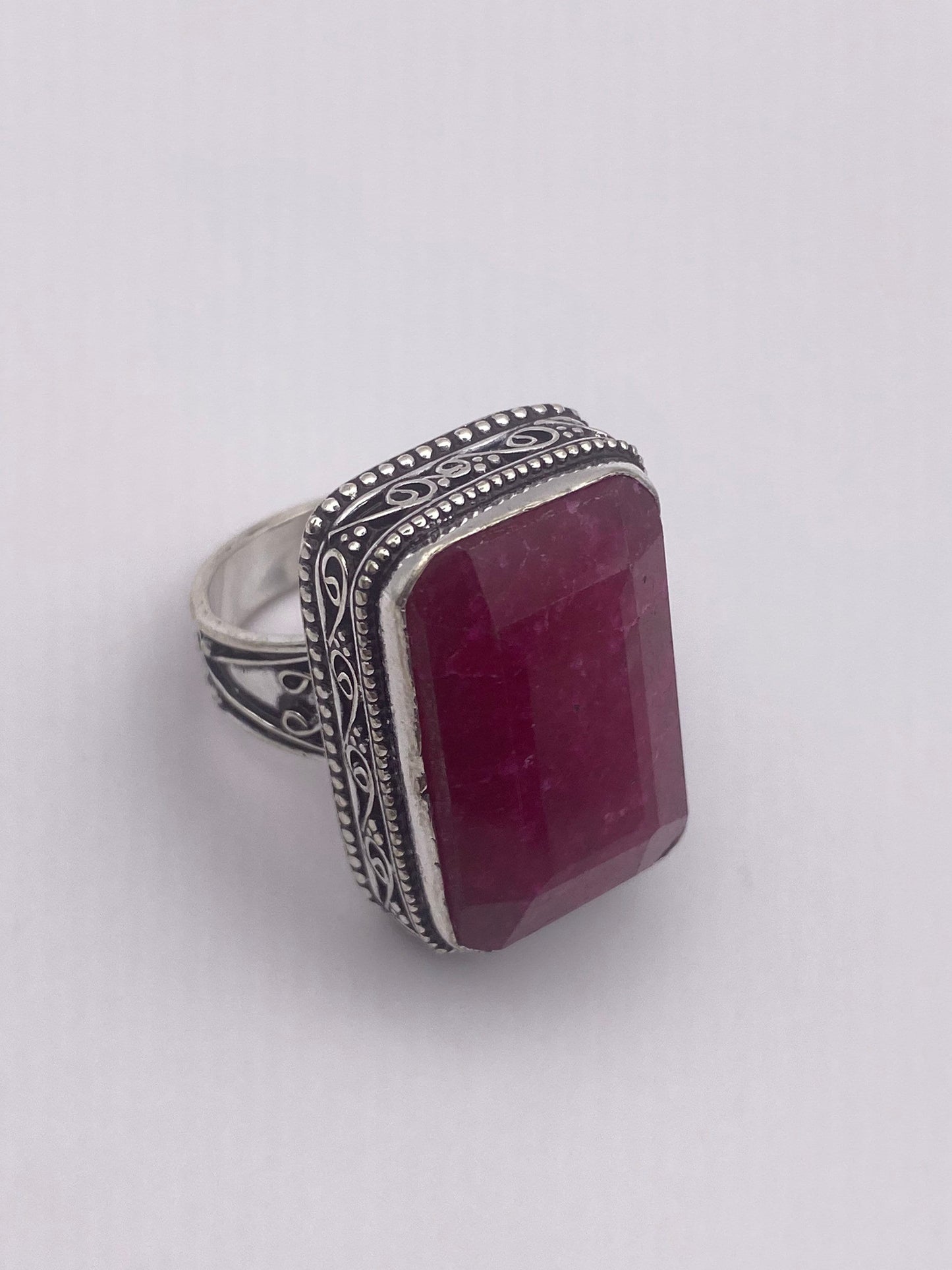Vintage Raw Pink Ruby Deco Silver Cocktail Ring