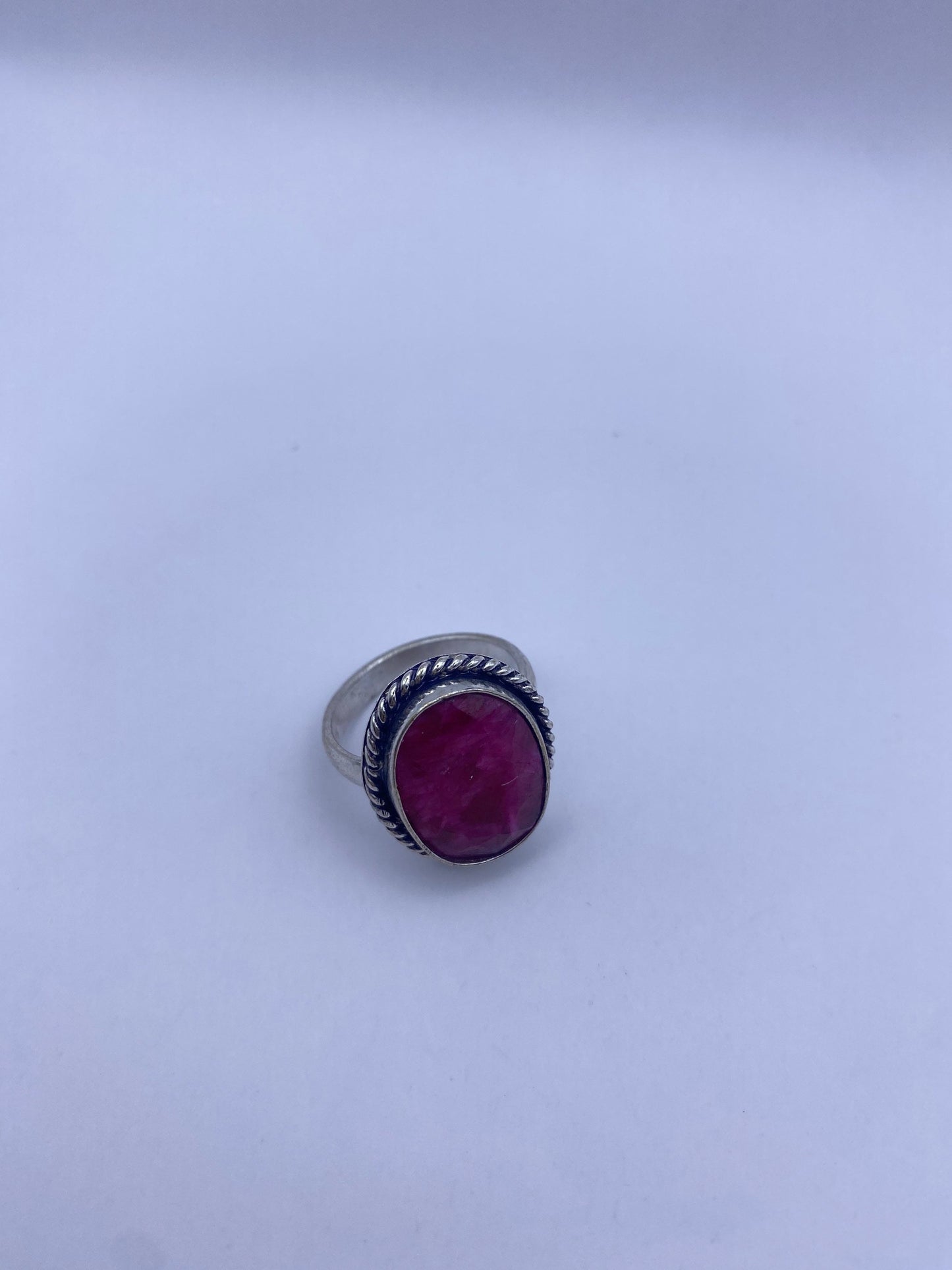 Vintage Raw Pink Ruby Deco Silver Cocktail Ring