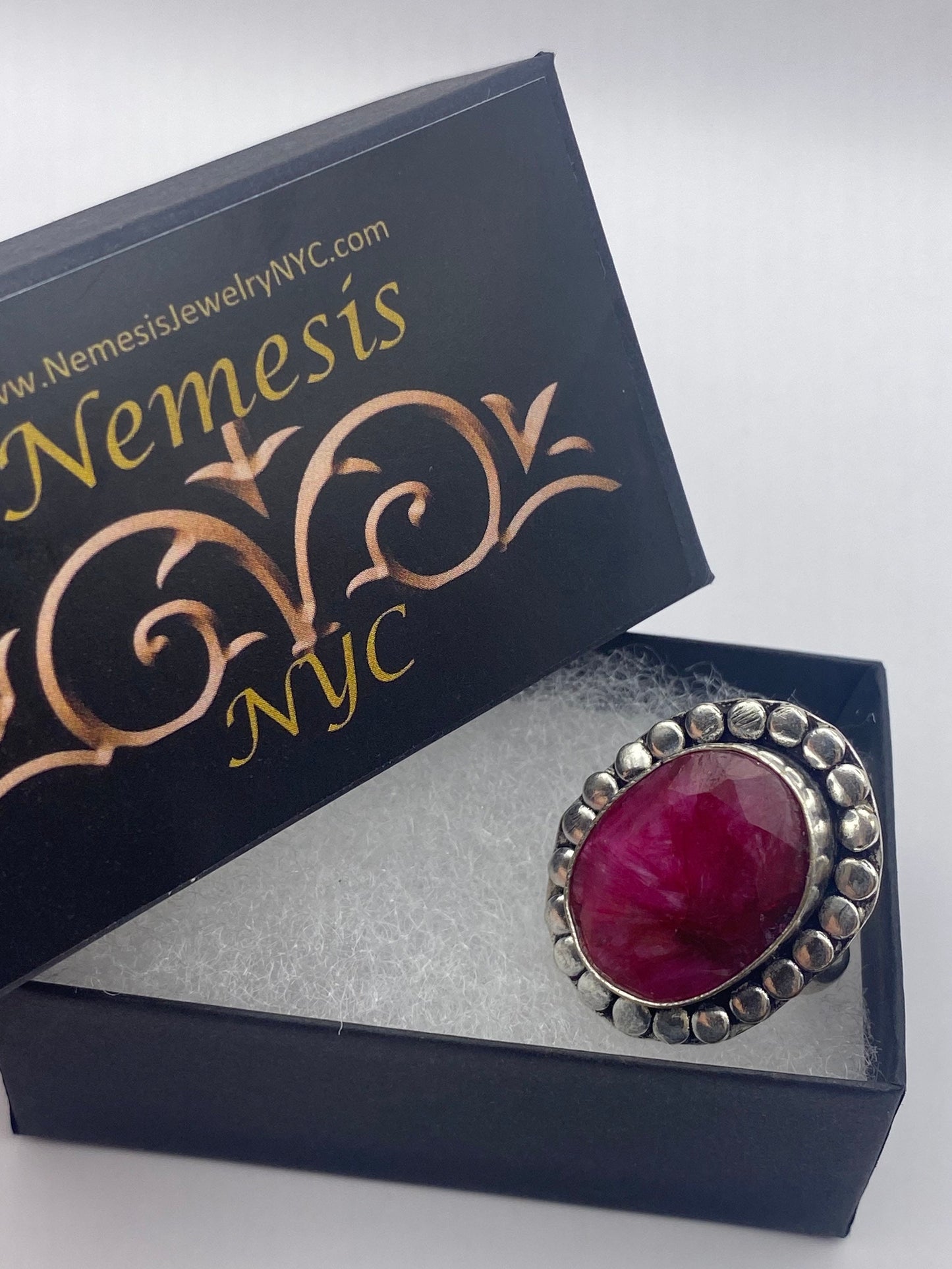 Vintage Raw Pink Ruby Deco Silver Cocktail Ring