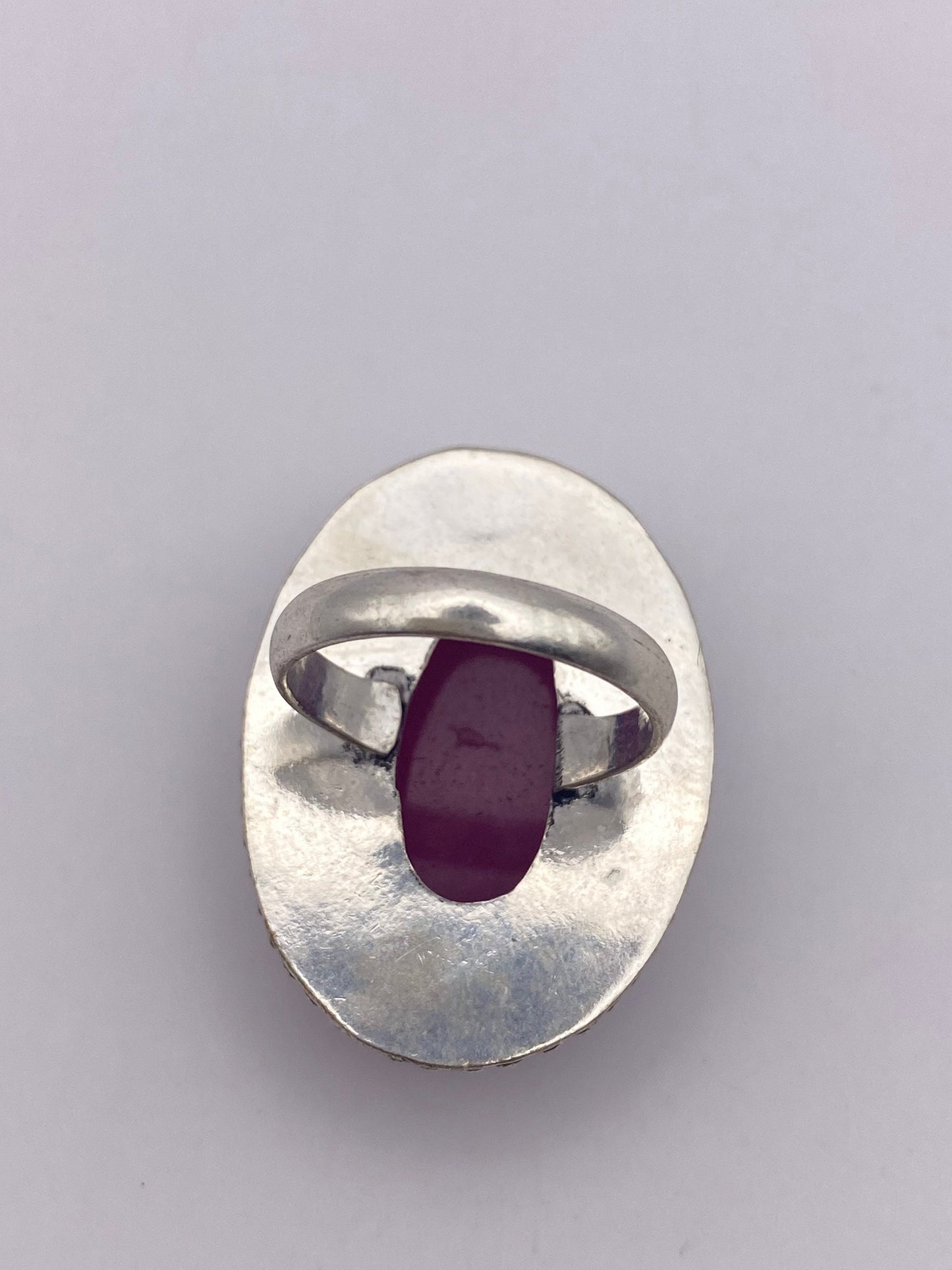 Vintage Raw Pink Ruby Deco Silver Cocktail Ring