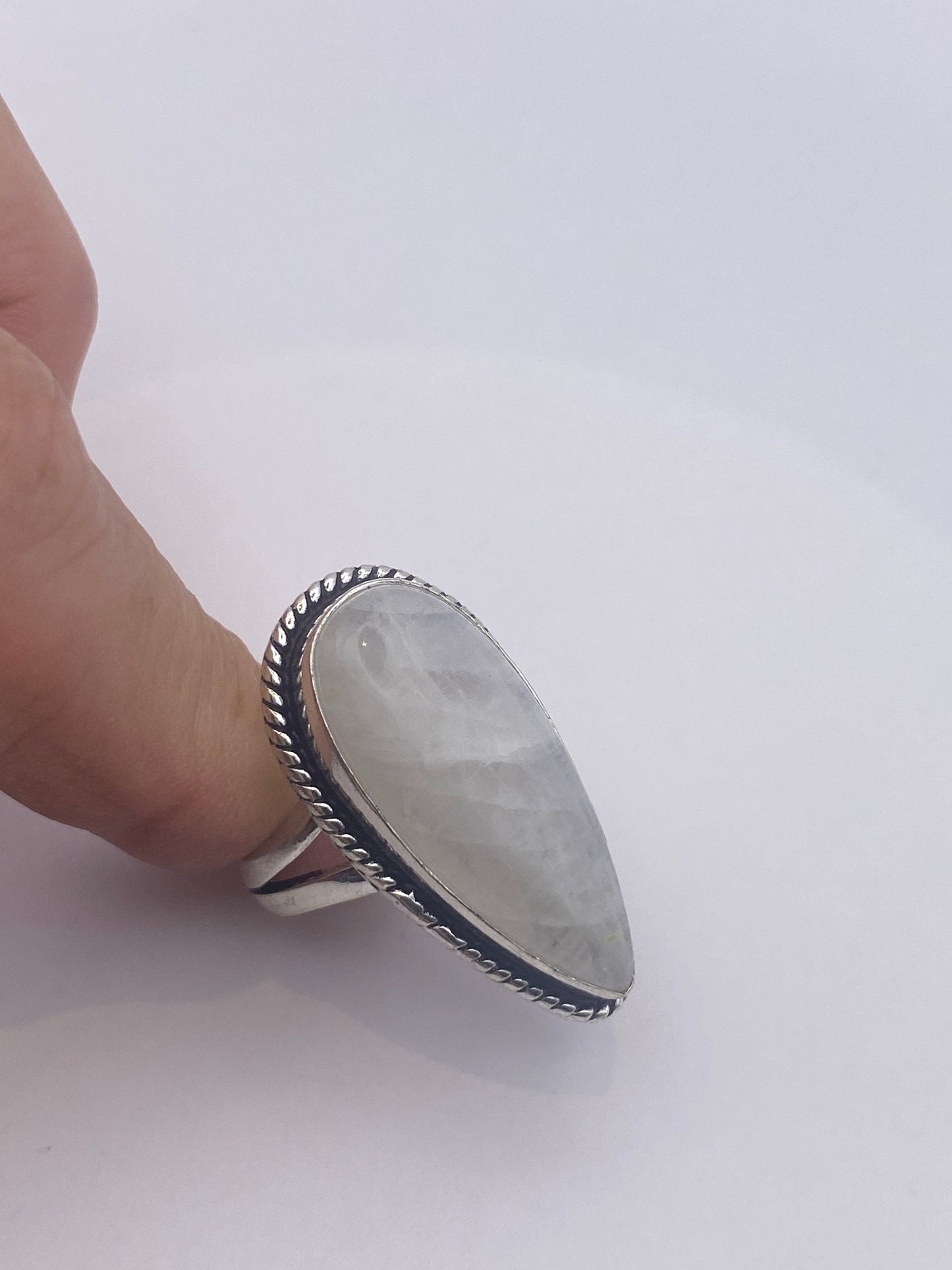 Vintage Genuine Blue White Rainbow Moonstone Ring Statement Cocktail Size 6.75