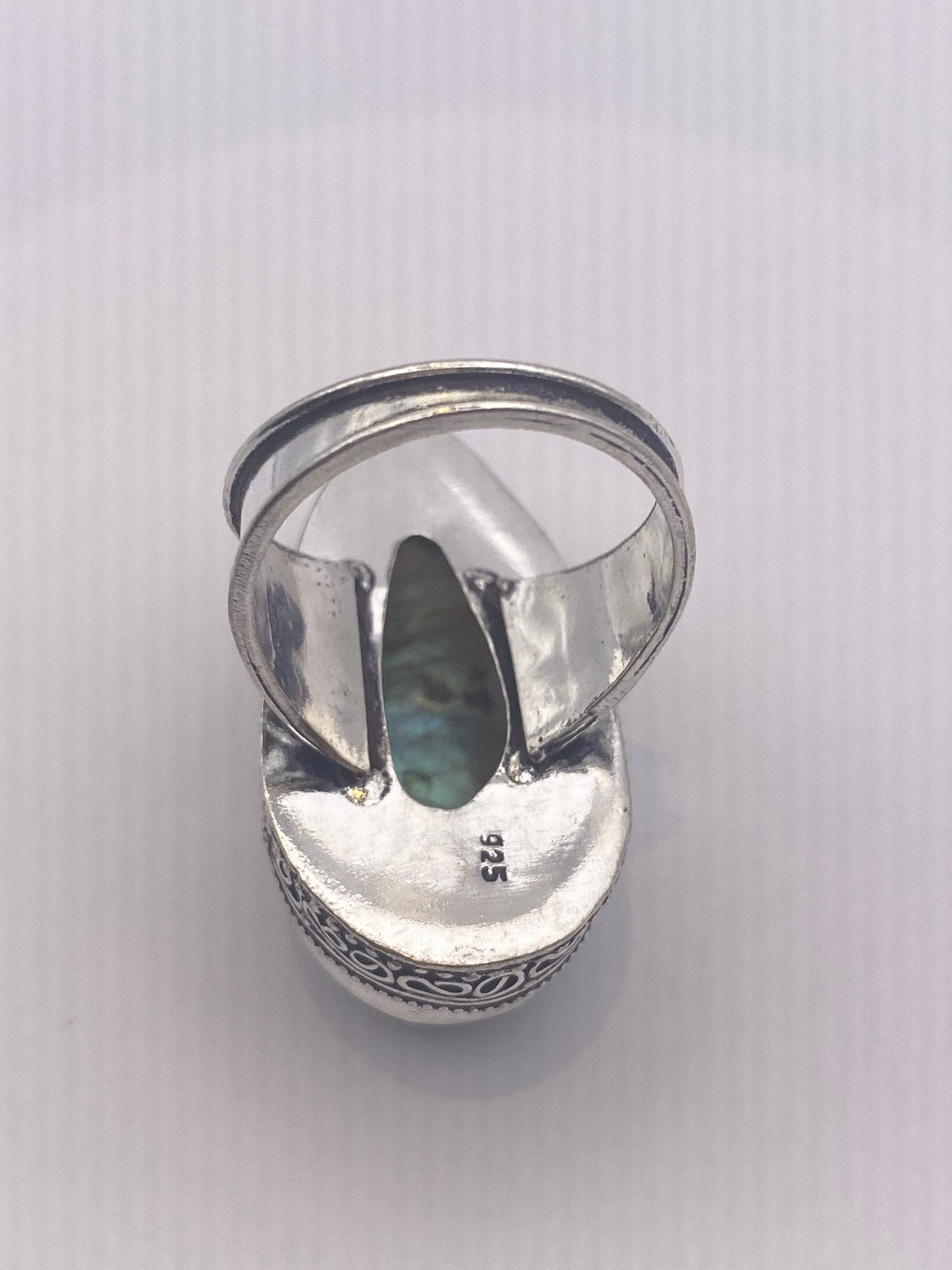 Vintage Blue Green Labradorite Moonstone Silver Cocktail Ring
