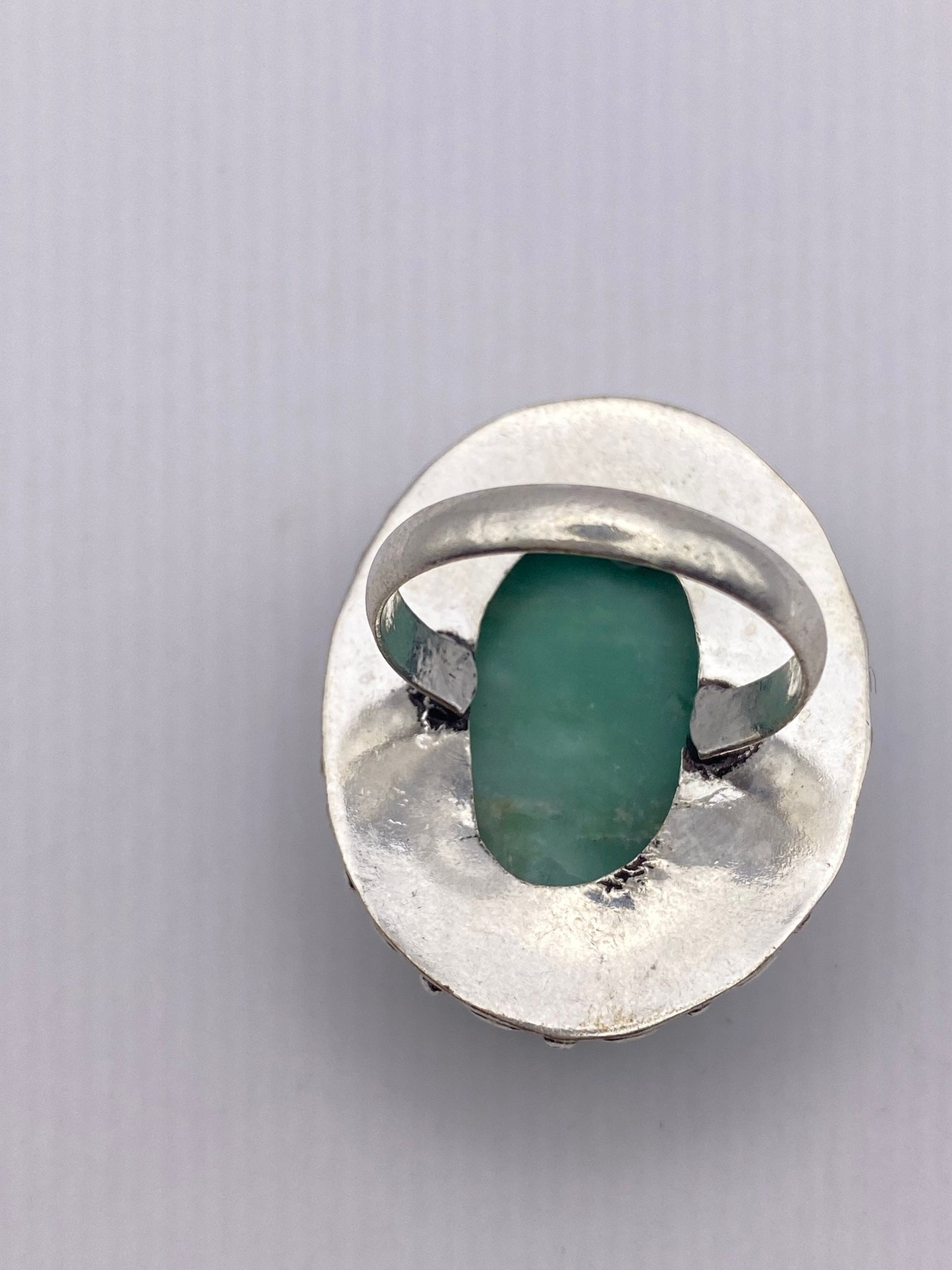 Vintage Green Amazonite Silver Ring Size 8