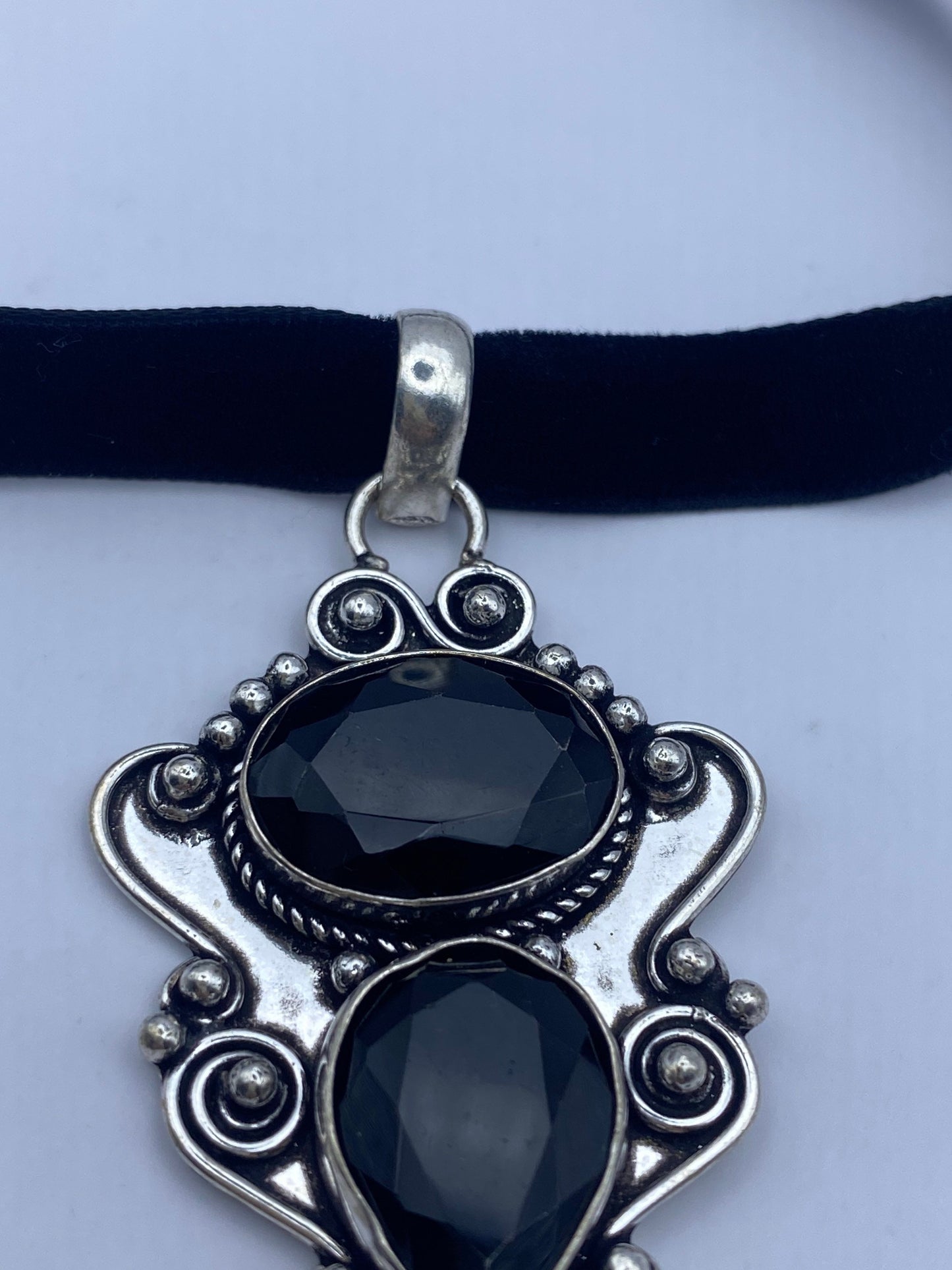 Vintage Black Onyx Choker Pendant Necklace