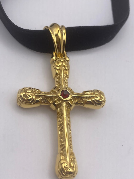 vintage Celtic Gold Stainless Steel Cross pendant necklace