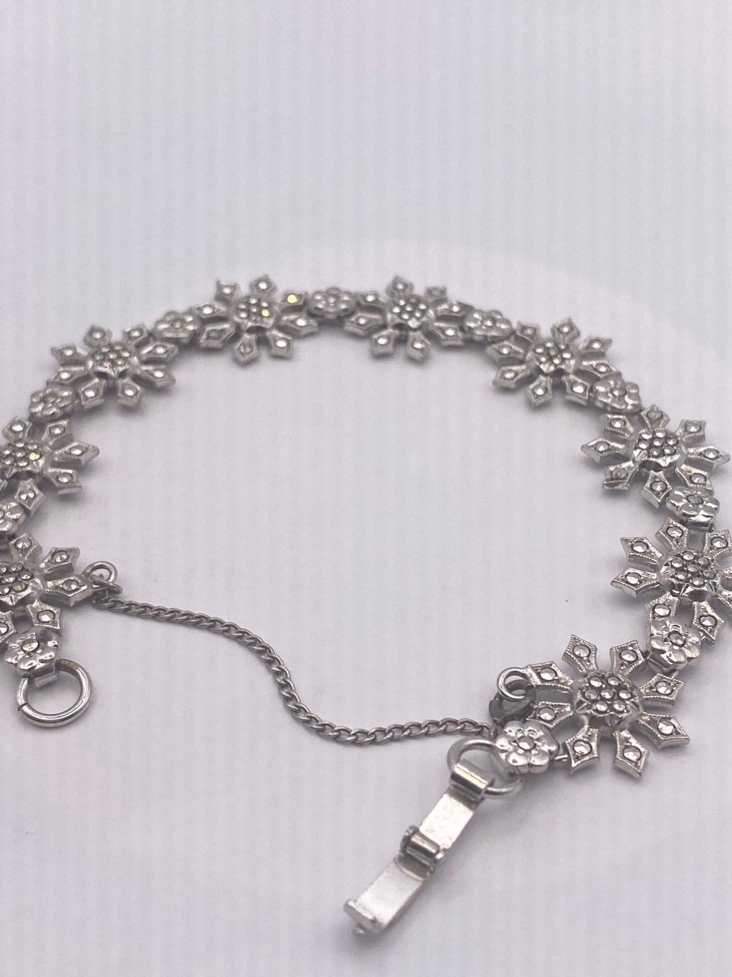 Marcasite Bracelet in 925 Sterling Silver Vintage Handmade 7.5 Inch