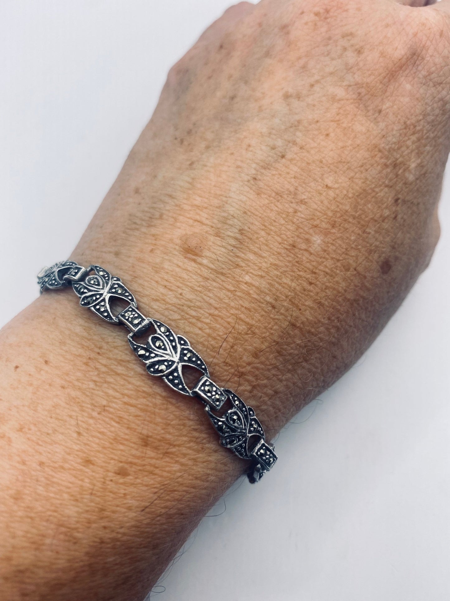 Marcasite Bracelet in 925 Sterling Silver Vintage Handmade 7.5 Inch