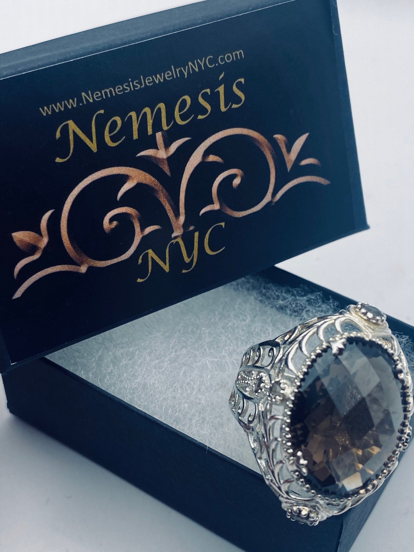 Vintage Smoky Topaz Ring 925 Sterling Silver Filigree