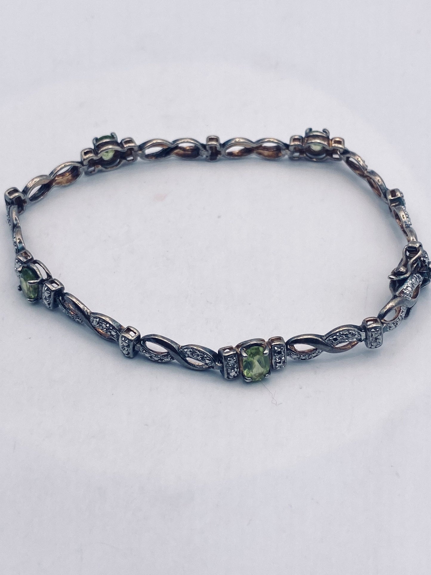 Vintage Diamond and Peridot Bracelet Deco 925 Sterling Silver