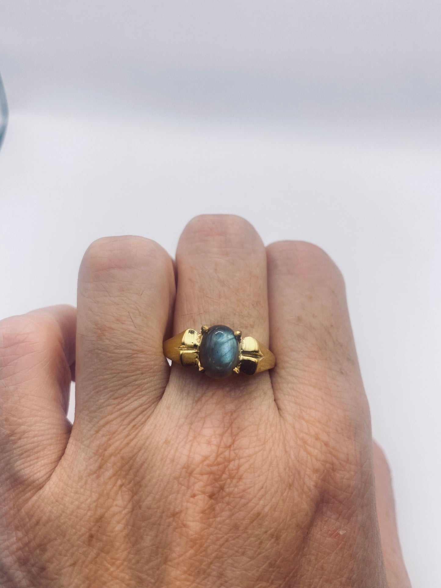 Vintage Labradorite Gold Bronze Cocktail Ring