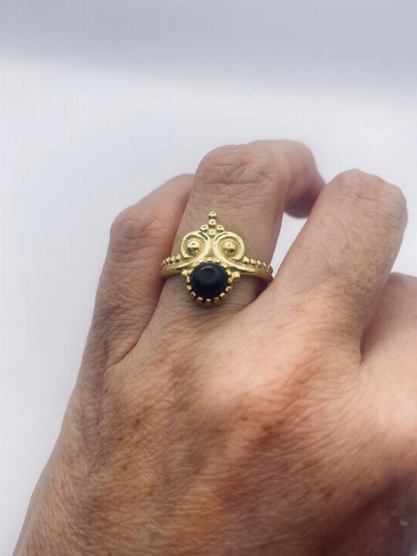 Vintage Black Onyx Golden Bronze Cocktail Ring